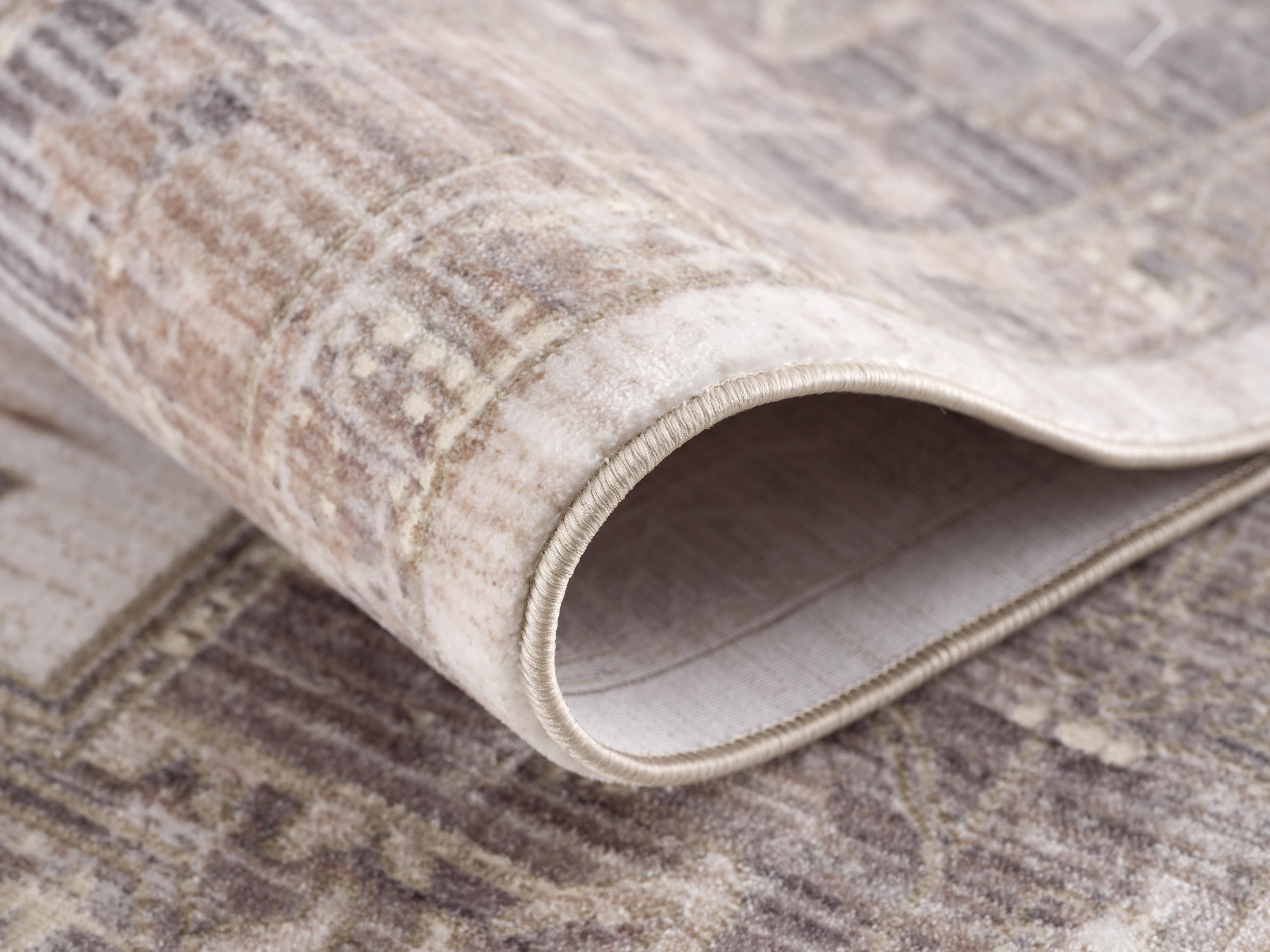 20' Beige And Ivory Medallion Distressed Runner Rug-Area Rugs-DECOROLALA