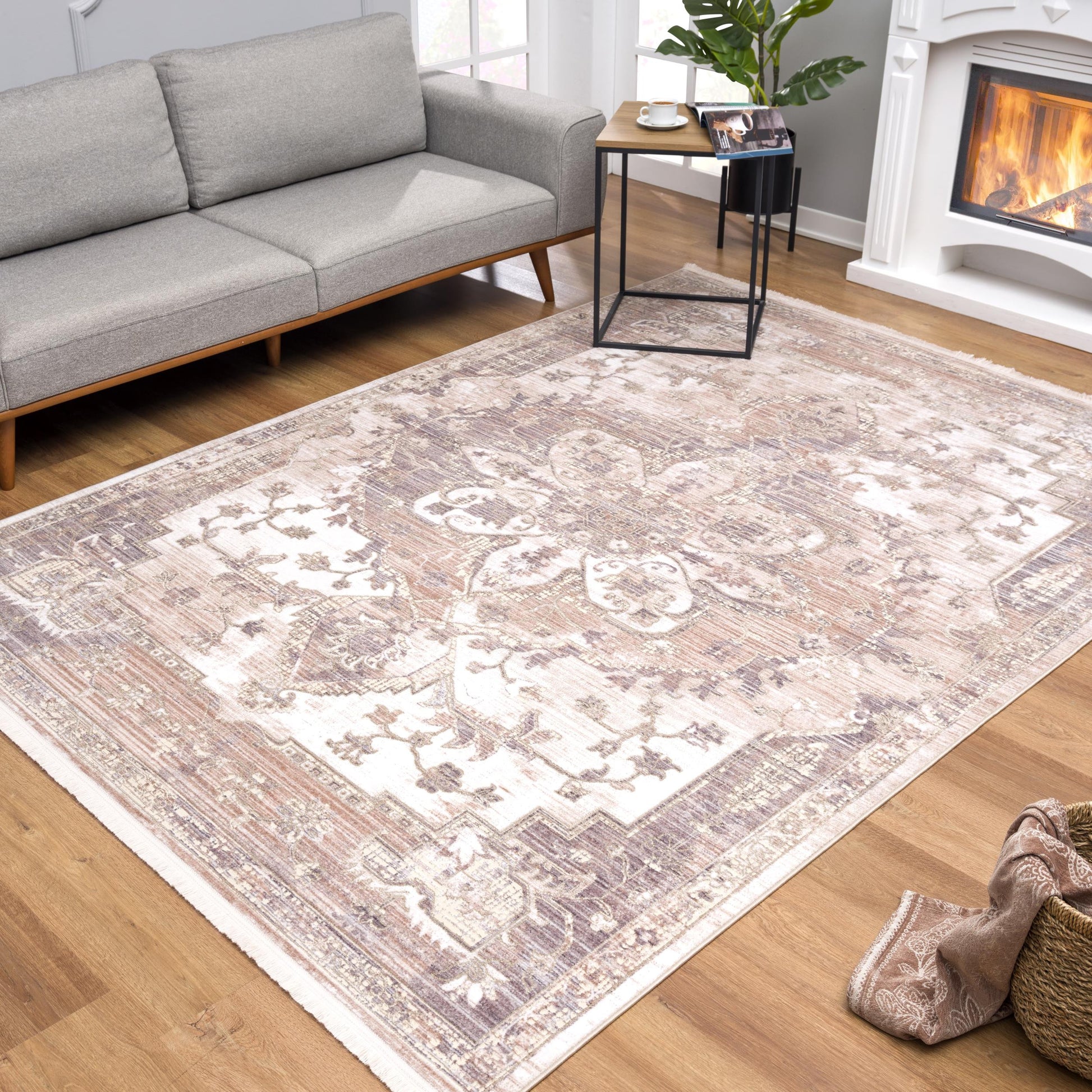 20' Beige And Ivory Medallion Distressed Runner Rug-Area Rugs-DECOROLALA