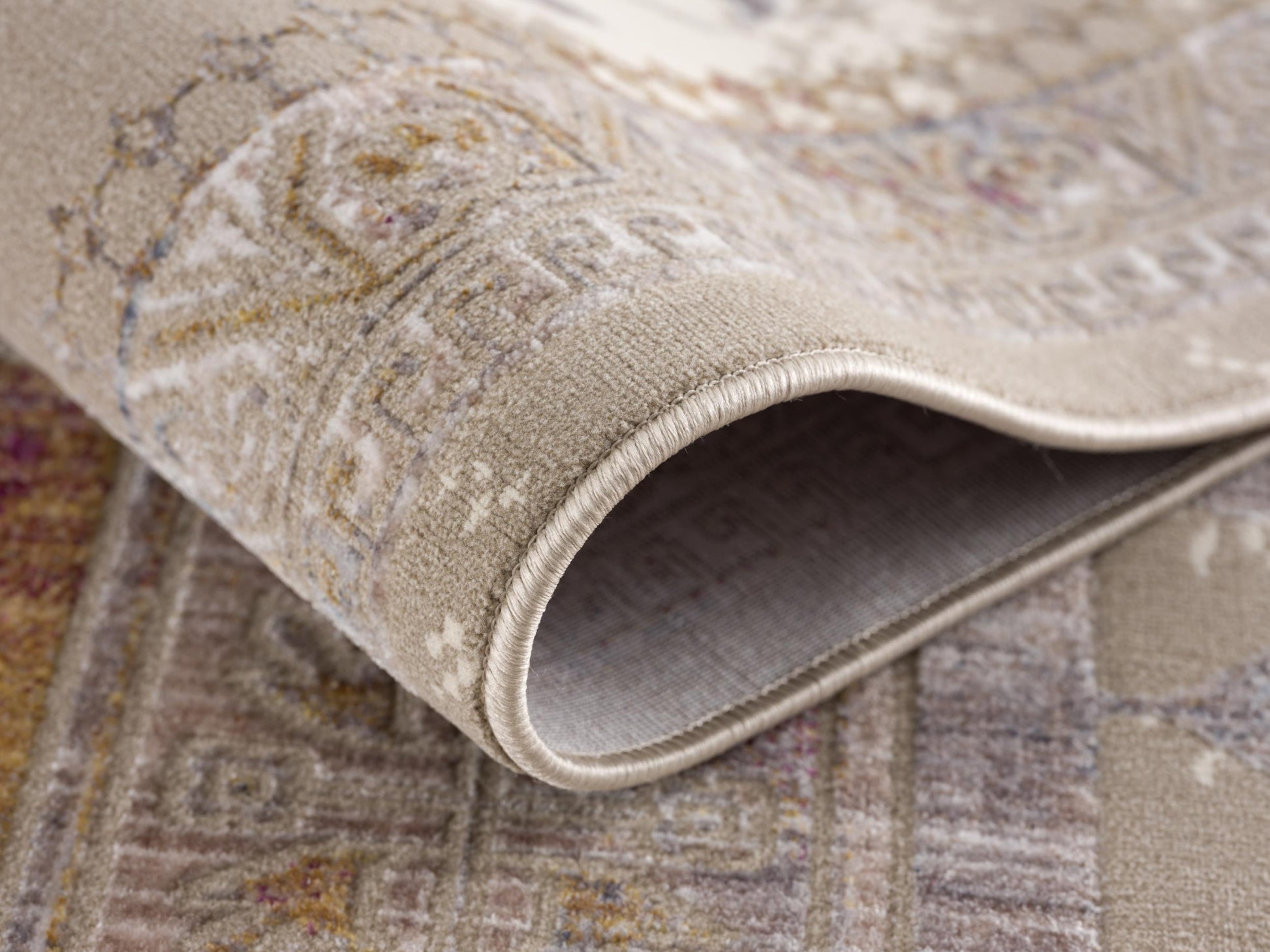 20' Beige And Ivory Medallion Runner Rug-Area Rugs-DECOROLALA