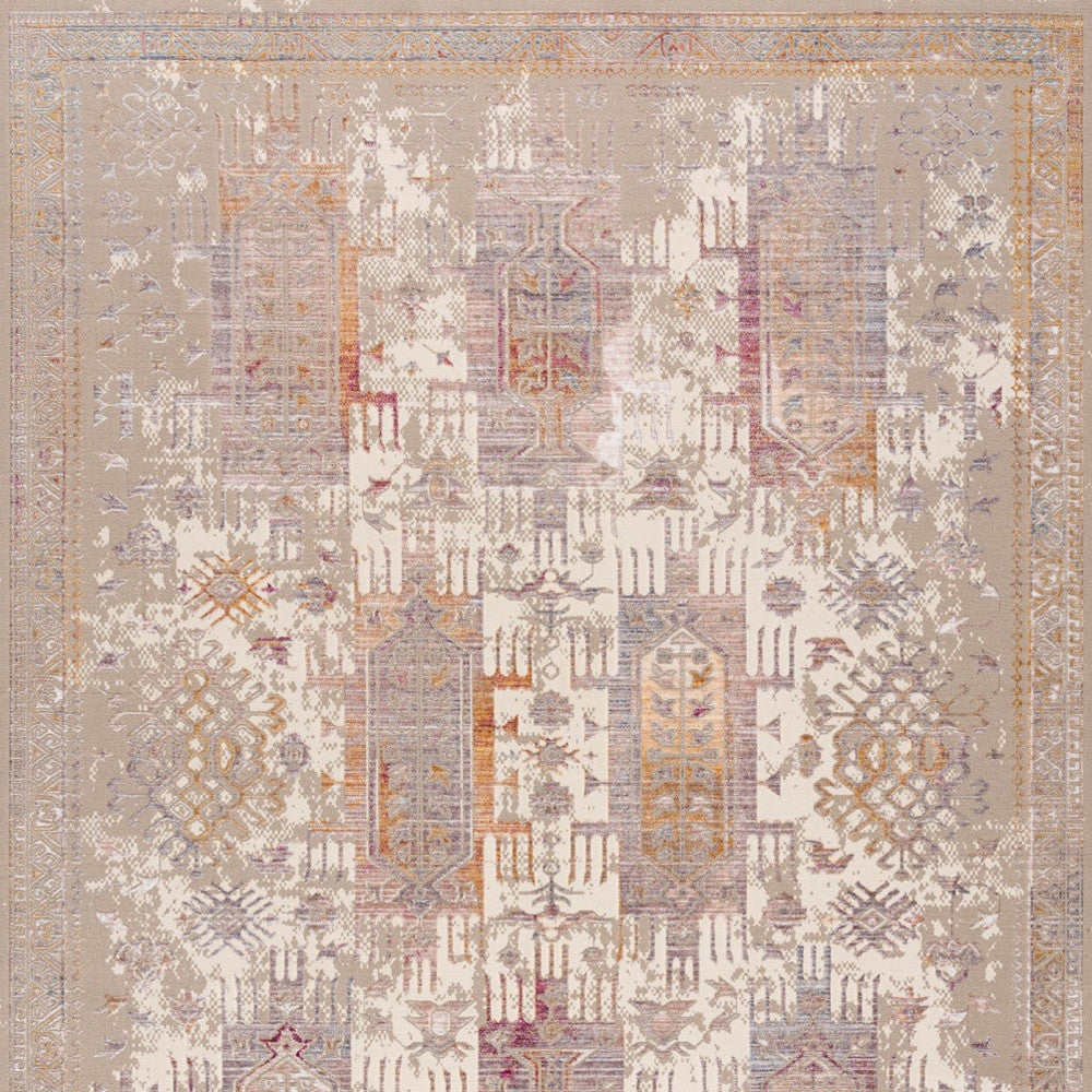 20' Beige And Ivory Medallion Runner Rug-Area Rugs-DECOROLALA