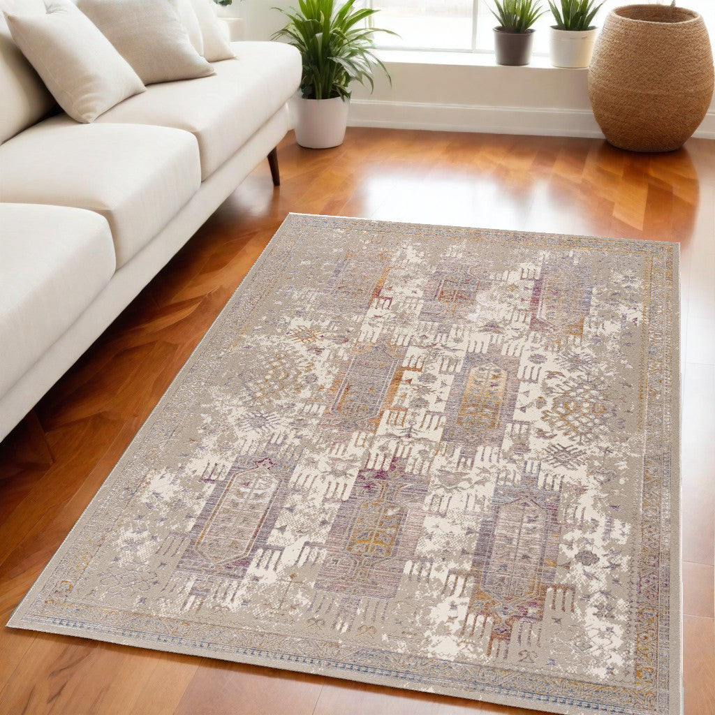 20' Beige And Ivory Medallion Runner Rug-Area Rugs-DECOROLALA