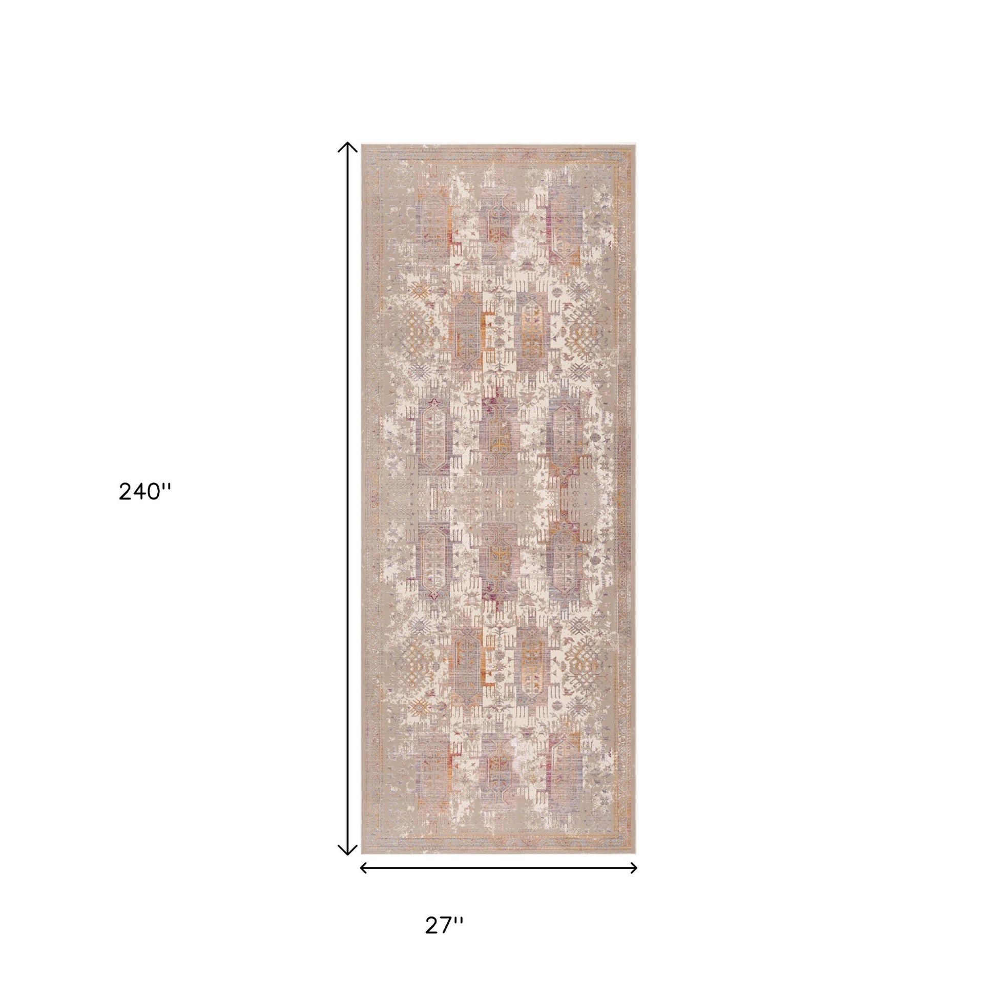 20' Beige And Ivory Medallion Runner Rug-Area Rugs-DECOROLALA