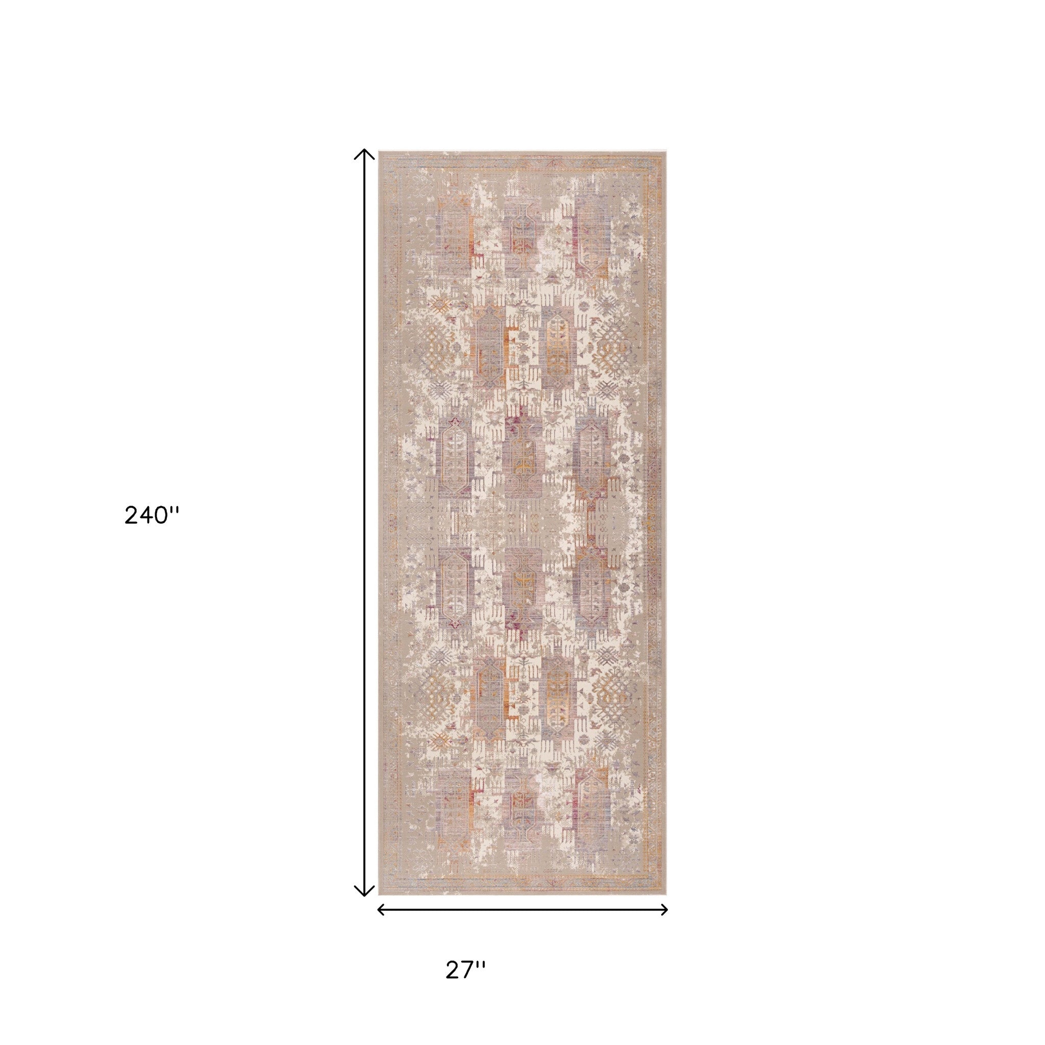 20' Beige And Ivory Medallion Runner Rug-Area Rugs-DECOROLALA