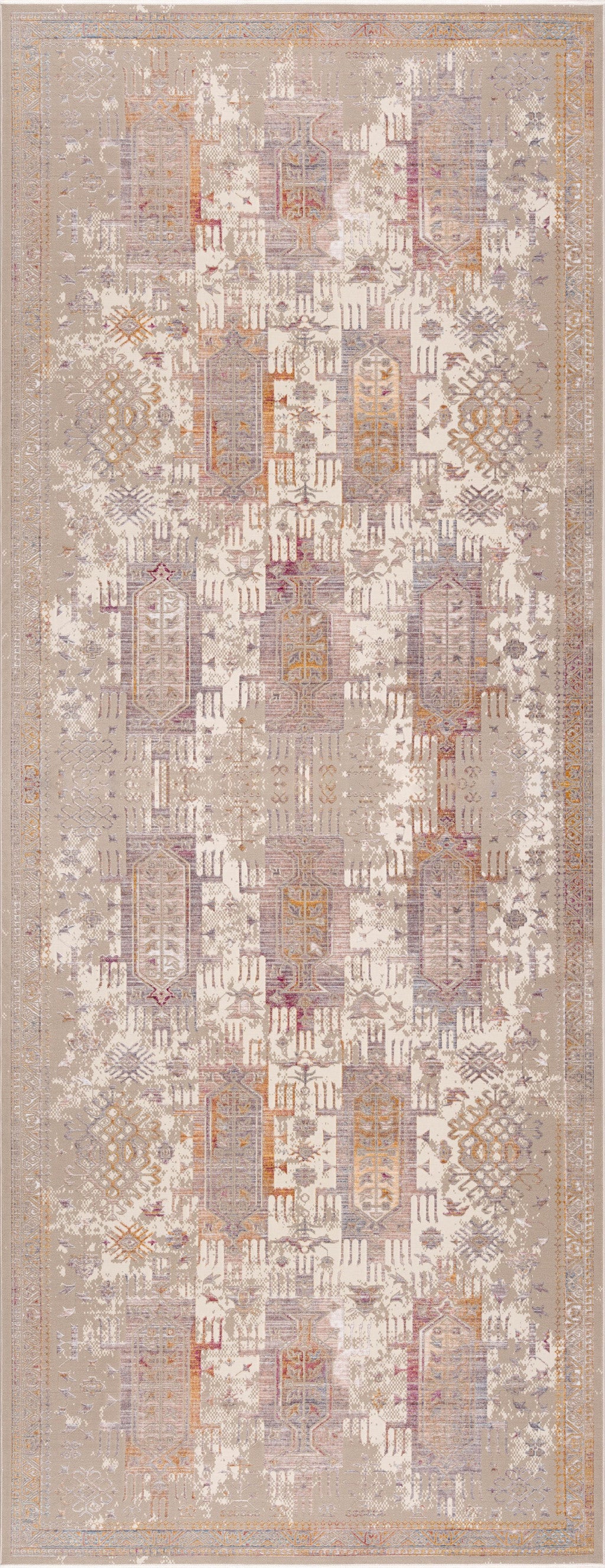 20' Beige And Ivory Medallion Runner Rug-Area Rugs-DECOROLALA