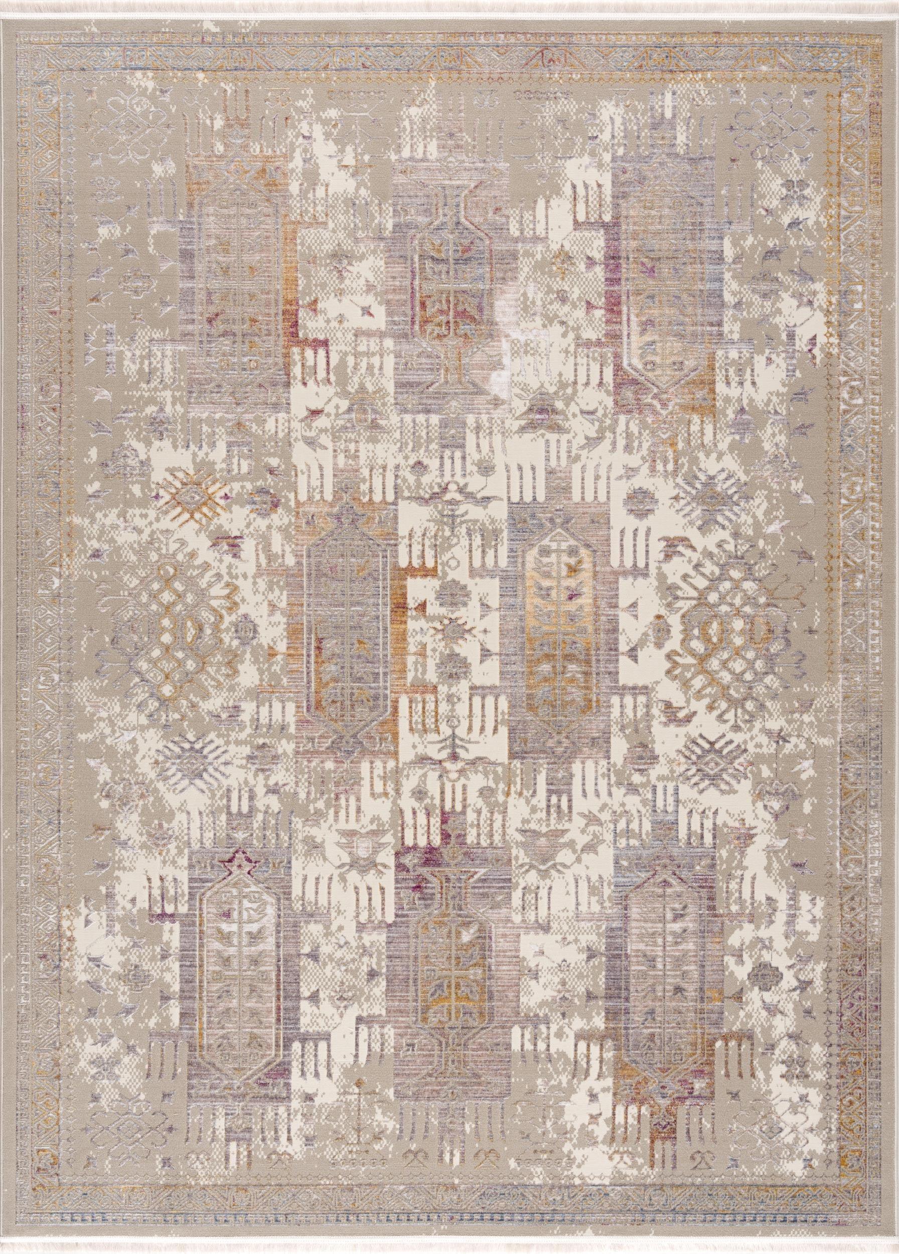 20' Beige And Ivory Medallion Runner Rug-Area Rugs-DECOROLALA