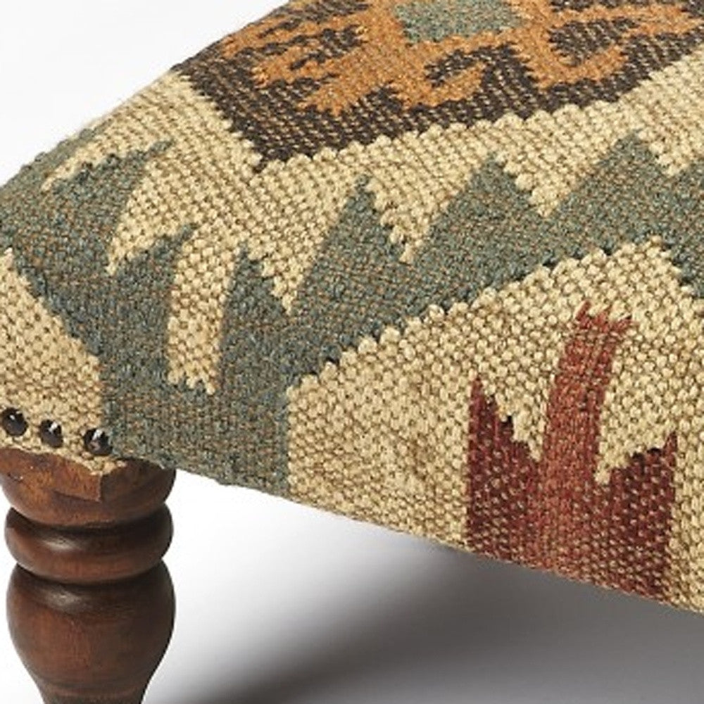 20" Beige Brown and Green Jute And Wool Southwestern Footstool-Ottomans-DECOROLALA
