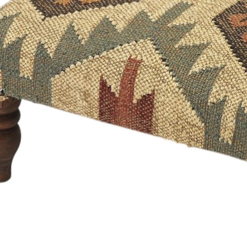 20" Beige Brown and Green Jute And Wool Southwestern Footstool-Ottomans-DECOROLALA