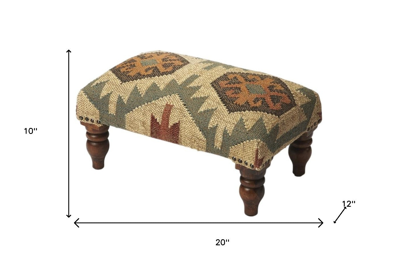 20" Beige Brown and Green Jute And Wool Southwestern Footstool-Ottomans-DECOROLALA