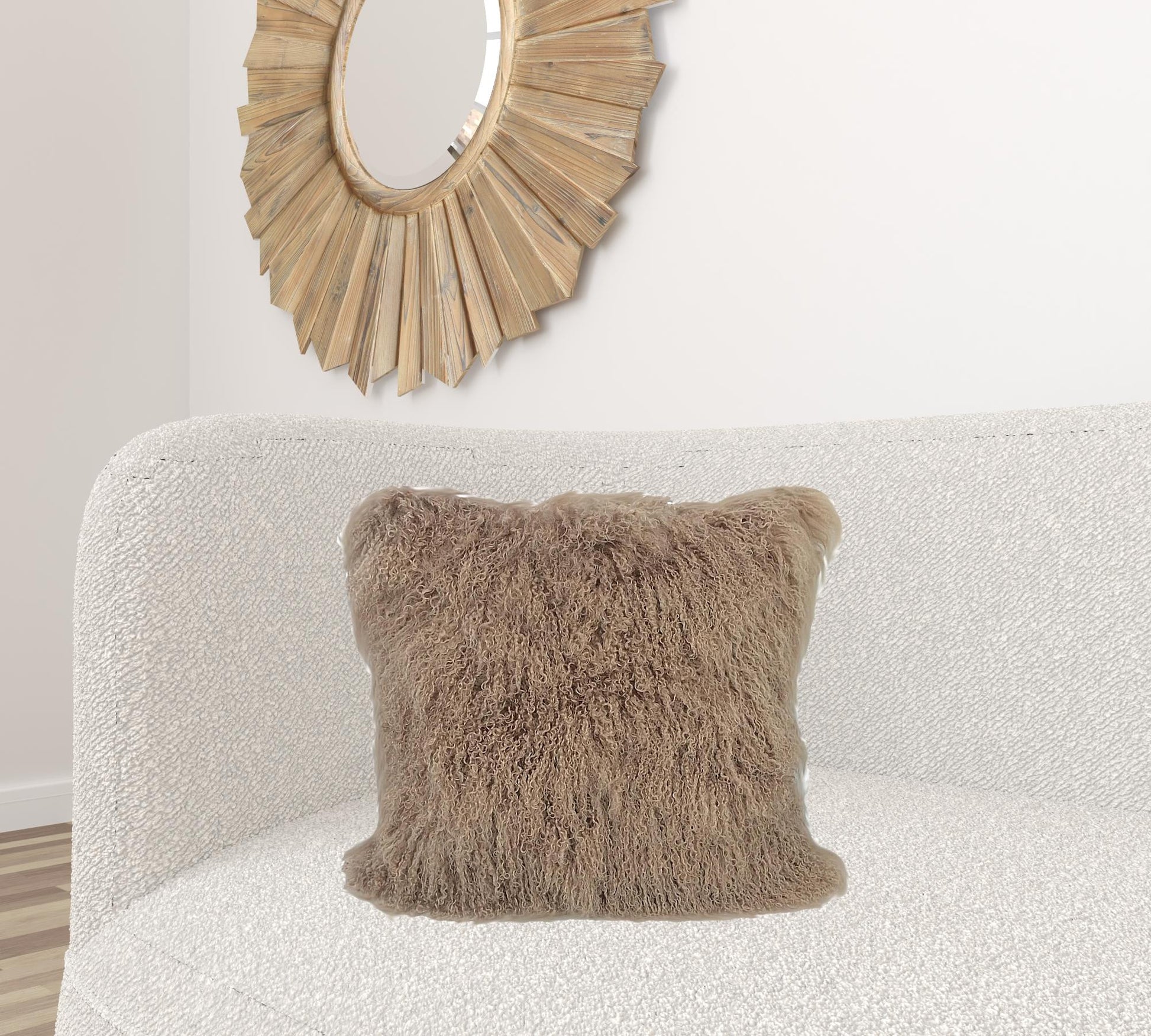 20" Beige Genuine Tibetan Lamb Fur Pillow With Microsuede Backing-Accent Throw Pillows-DECOROLALA