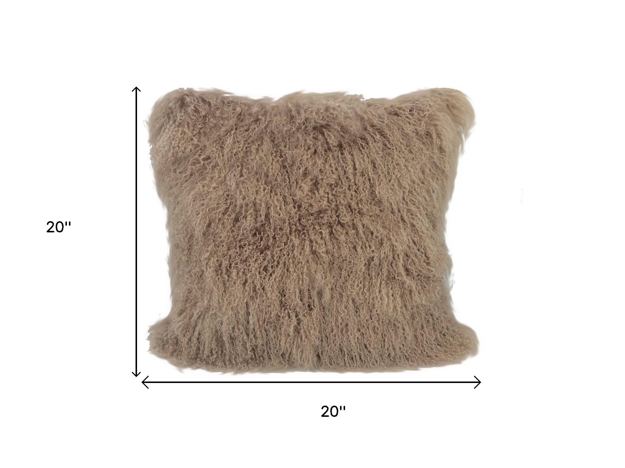 20" Beige Genuine Tibetan Lamb Fur Pillow With Microsuede Backing-Accent Throw Pillows-DECOROLALA