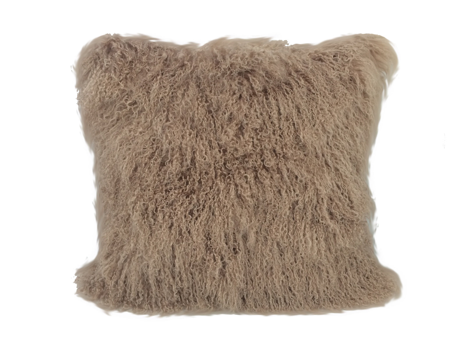 20" Beige Genuine Tibetan Lamb Fur Pillow With Microsuede Backing-Accent Throw Pillows-DECOROLALA