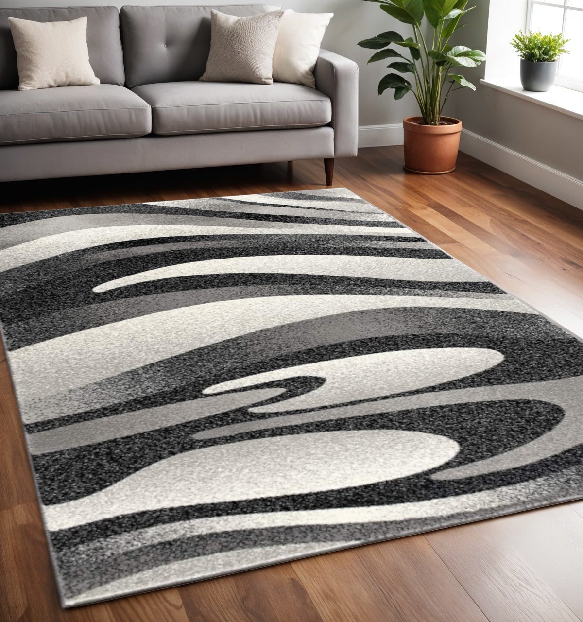 20' Black And Gray Abstract Runner Rug-Area Rugs-DECOROLALA