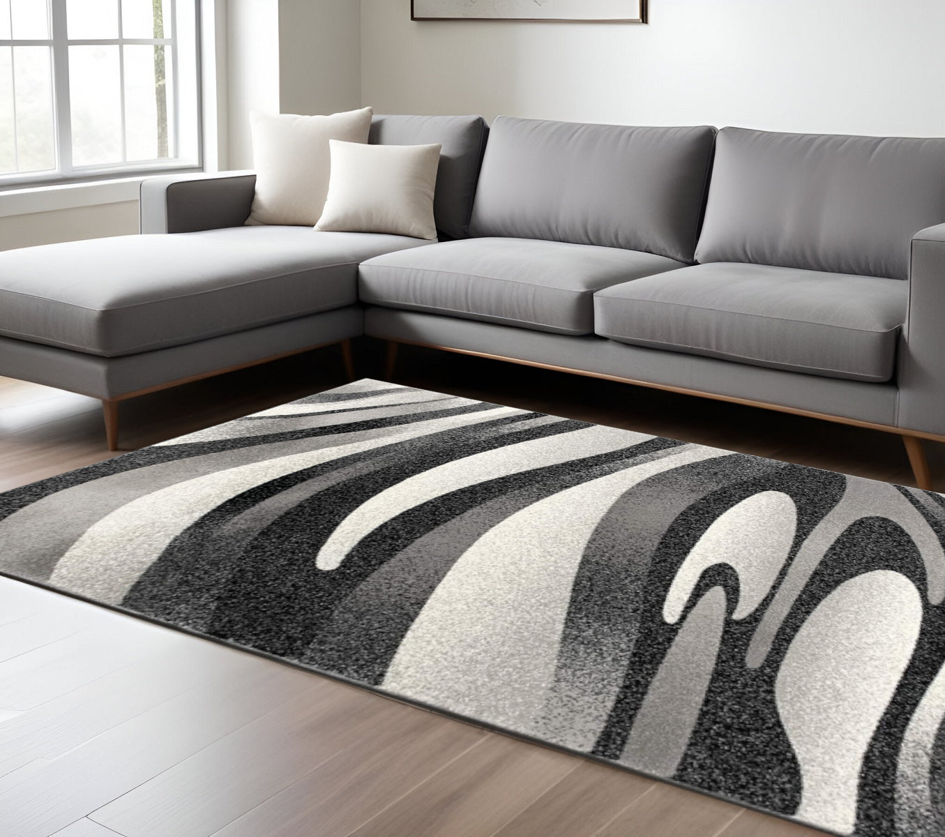 20' Black And Gray Abstract Runner Rug-Area Rugs-DECOROLALA