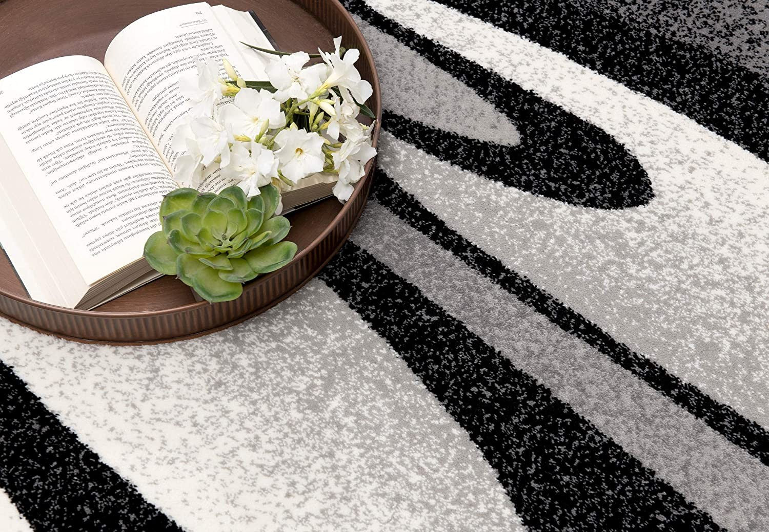 20' Black And Gray Abstract Runner Rug-Area Rugs-DECOROLALA