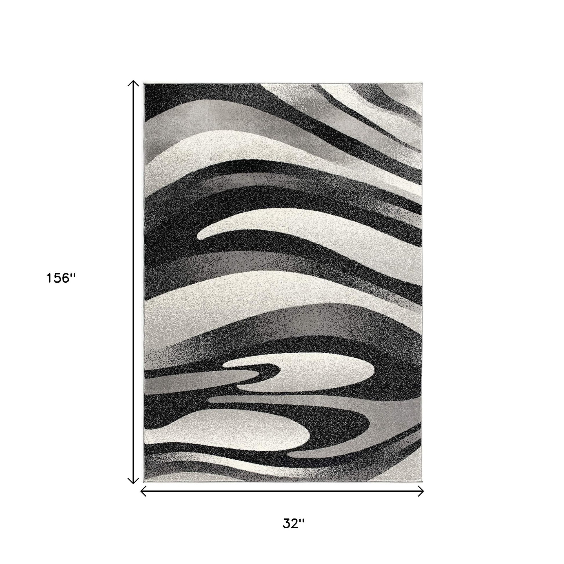 20' Black And Gray Abstract Runner Rug-Area Rugs-DECOROLALA