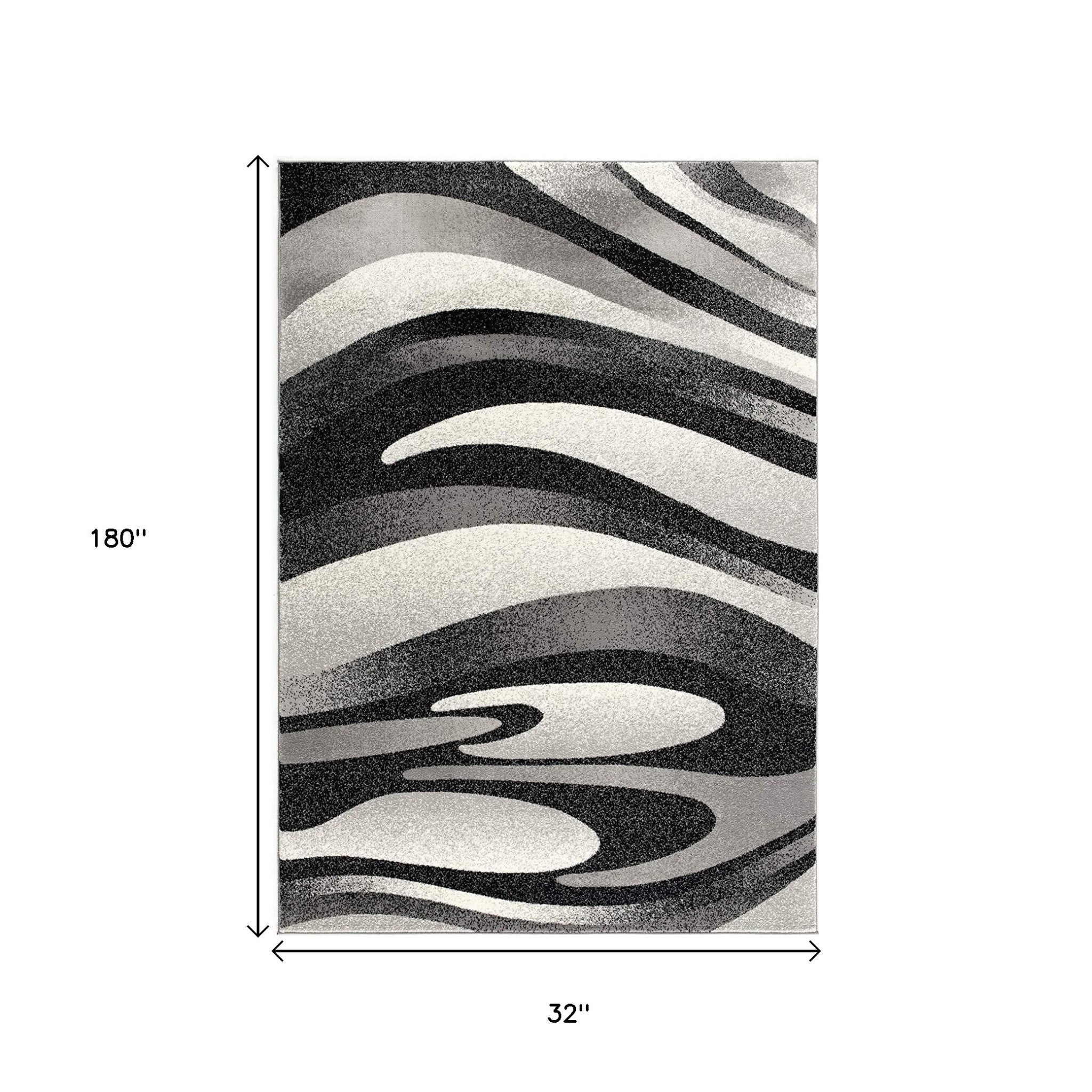 20' Black And Gray Abstract Runner Rug-Area Rugs-DECOROLALA