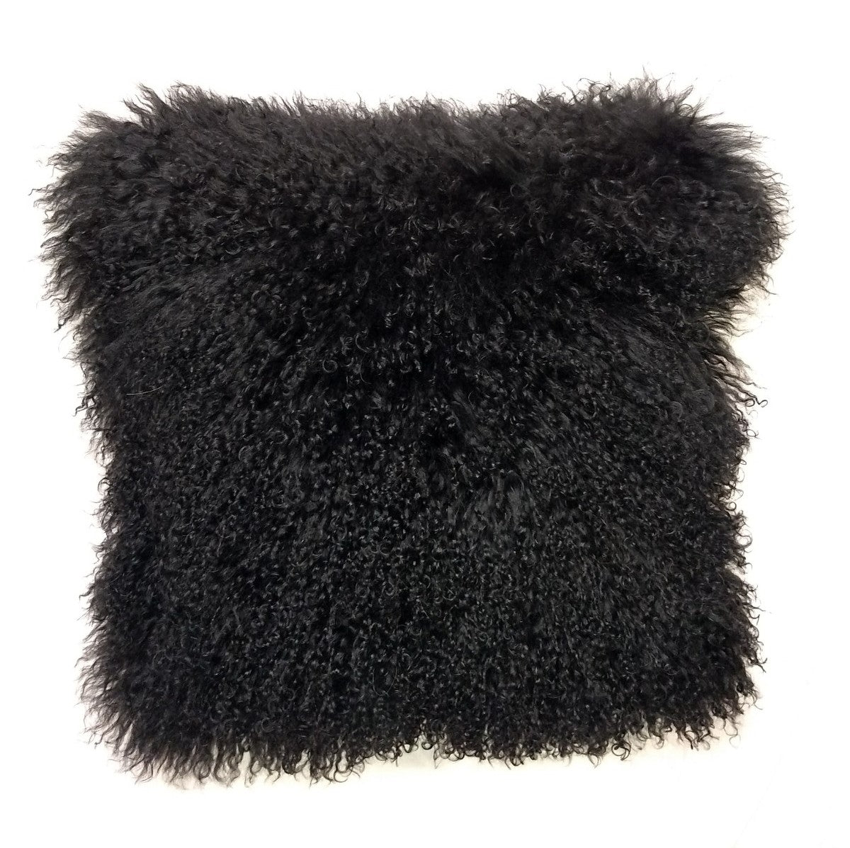 20" Black Genuine Tibetan Lamb Fur Pillow With Microsuede Backing-Accent Throw Pillows-DECOROLALA