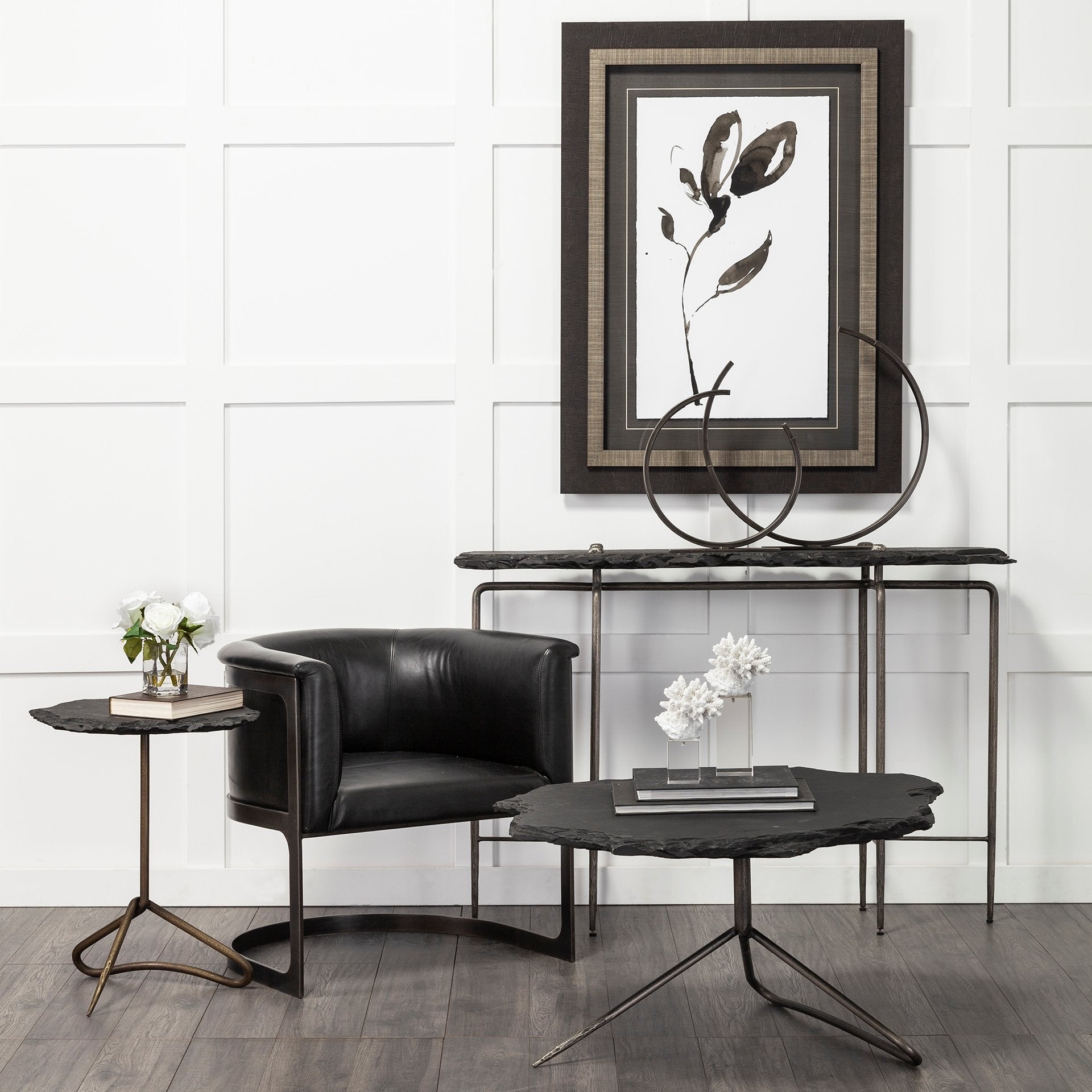 20" Black Iron Modern Abstract Tabletop Sculpture-Sculptures-DECOROLALA