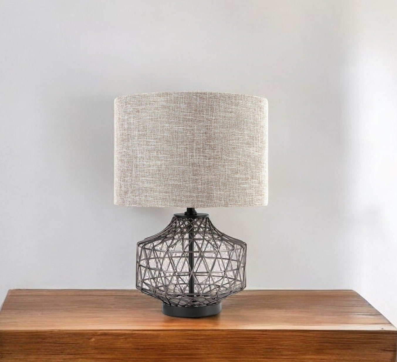 20" Black Lamp Base LED With Brown Shade-Table Lamps-DECOROLALA