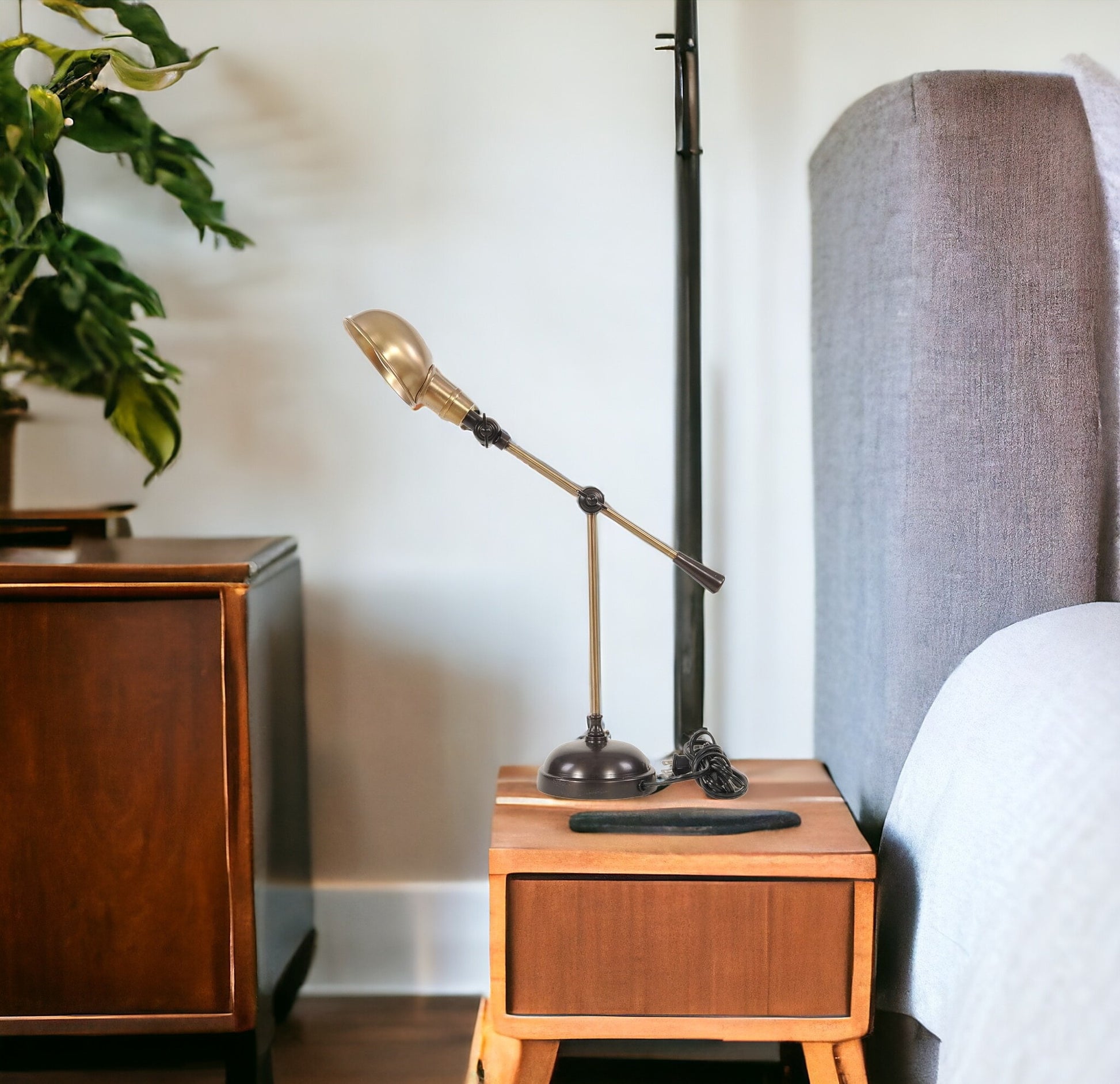 20" Black Metal Adjustable Desk Table Lamp With Gold Bowl Shade-Table Lamps-DECOROLALA