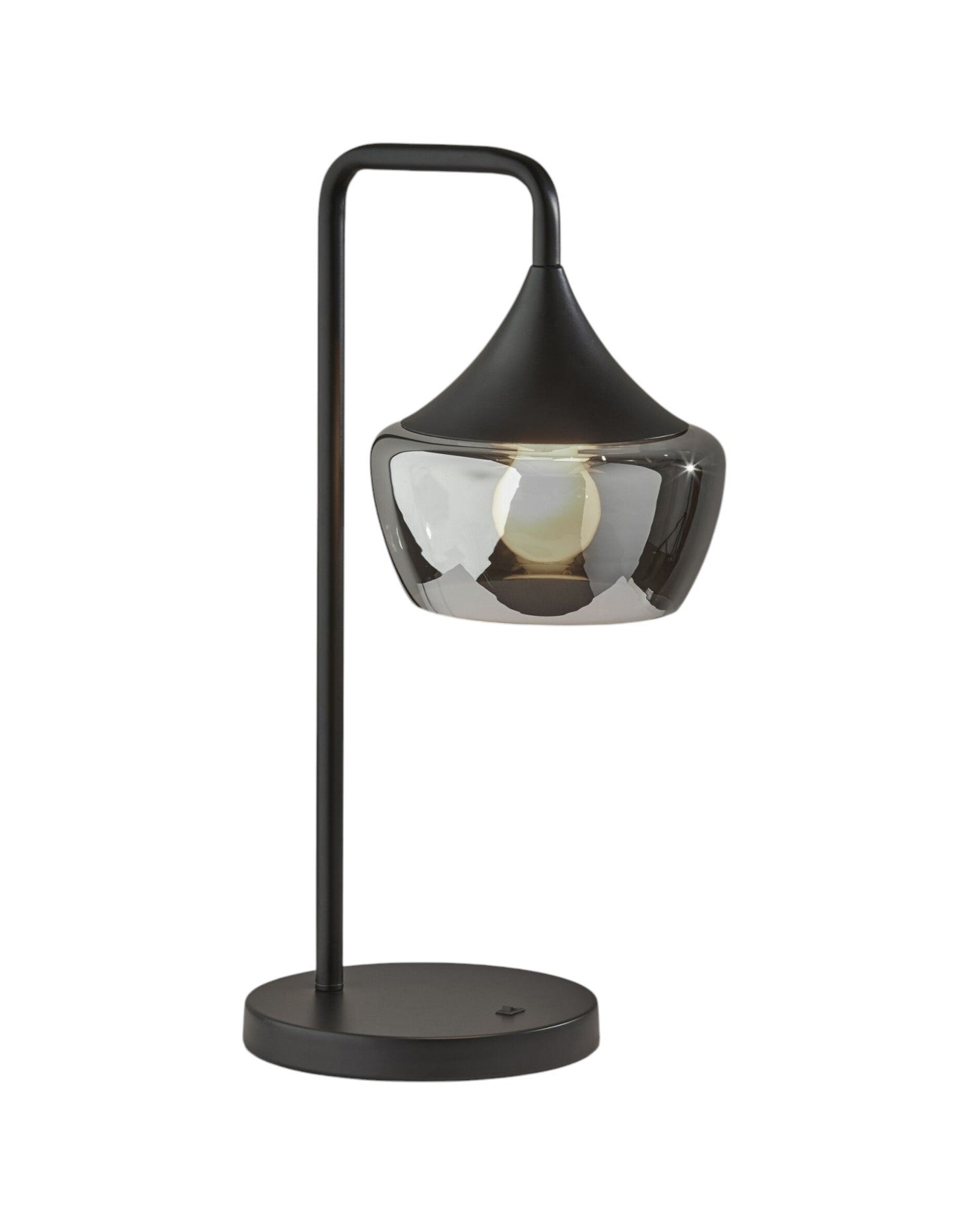 20" Black Metal Table Lamp With Black Metal And Smoked Glass Shade-Table Lamps-DECOROLALA