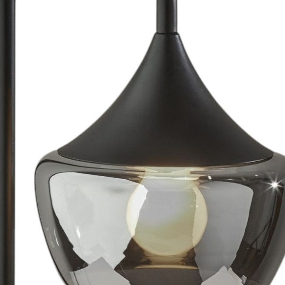 20" Black Metal Table Lamp With Black Metal And Smoked Glass Shade-Table Lamps-DECOROLALA
