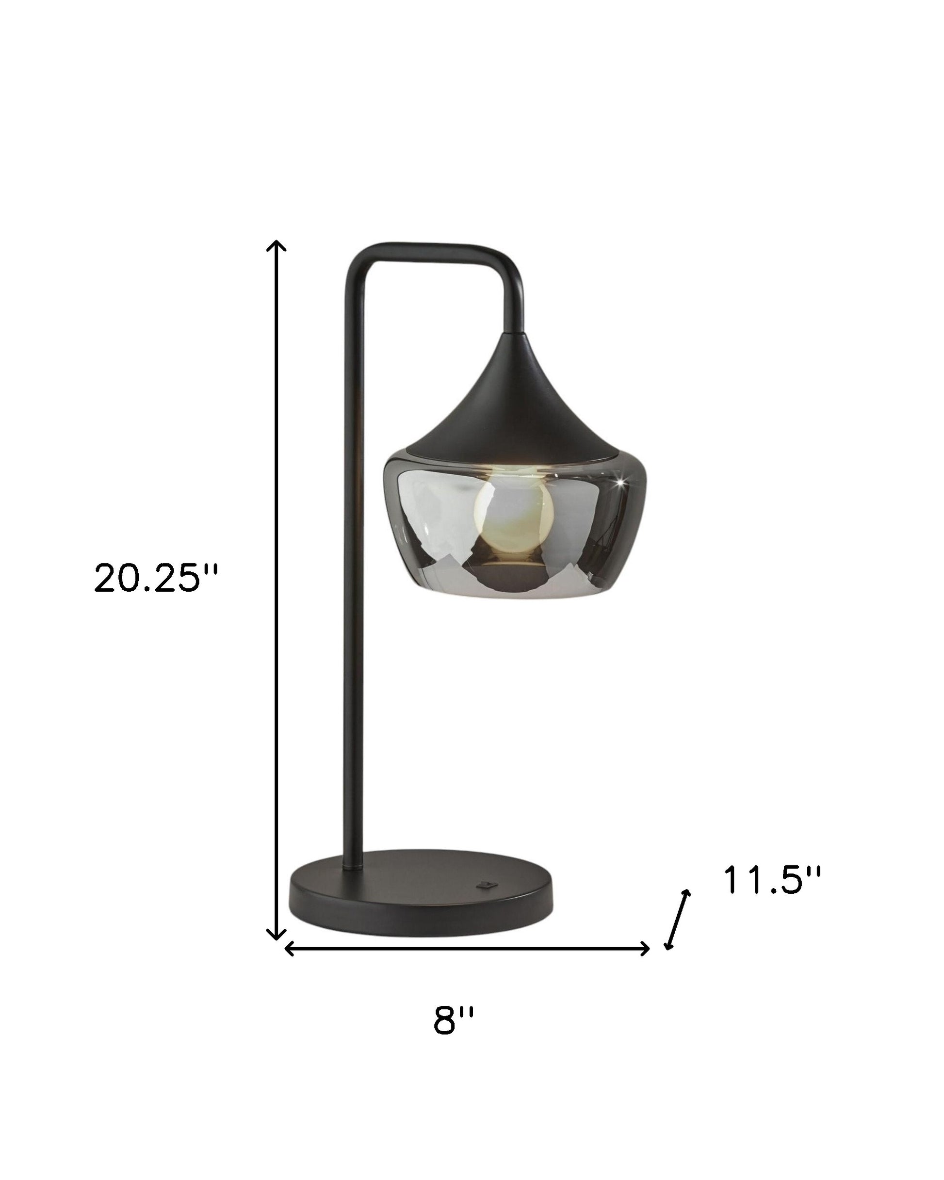 20" Black Metal Table Lamp With Black Metal And Smoked Glass Shade-Table Lamps-DECOROLALA