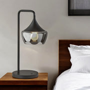 20" Black Metal Table Lamp With Black Metal And Smoked Glass Shade-Table Lamps-DECOROLALA
