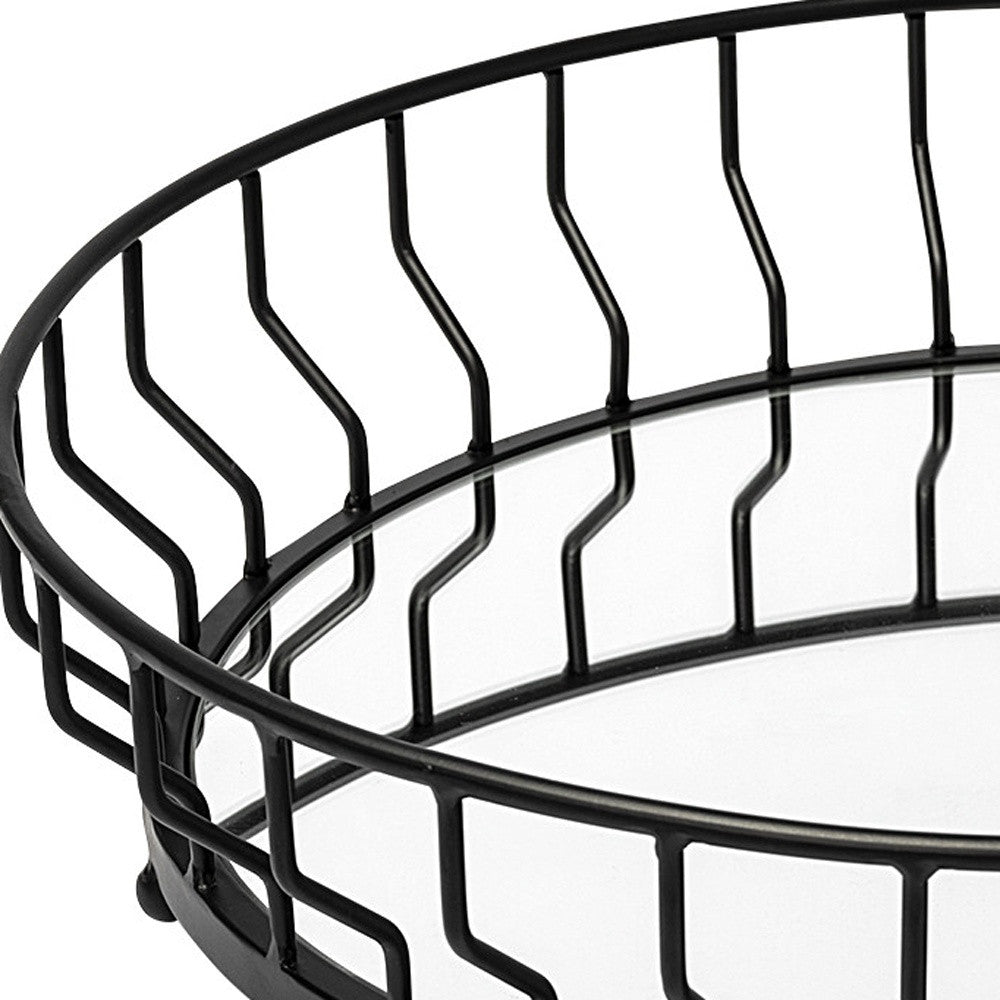20" Black Round Metal Indoor Outdoor Serving Tray With Handles-Trays-DECOROLALA