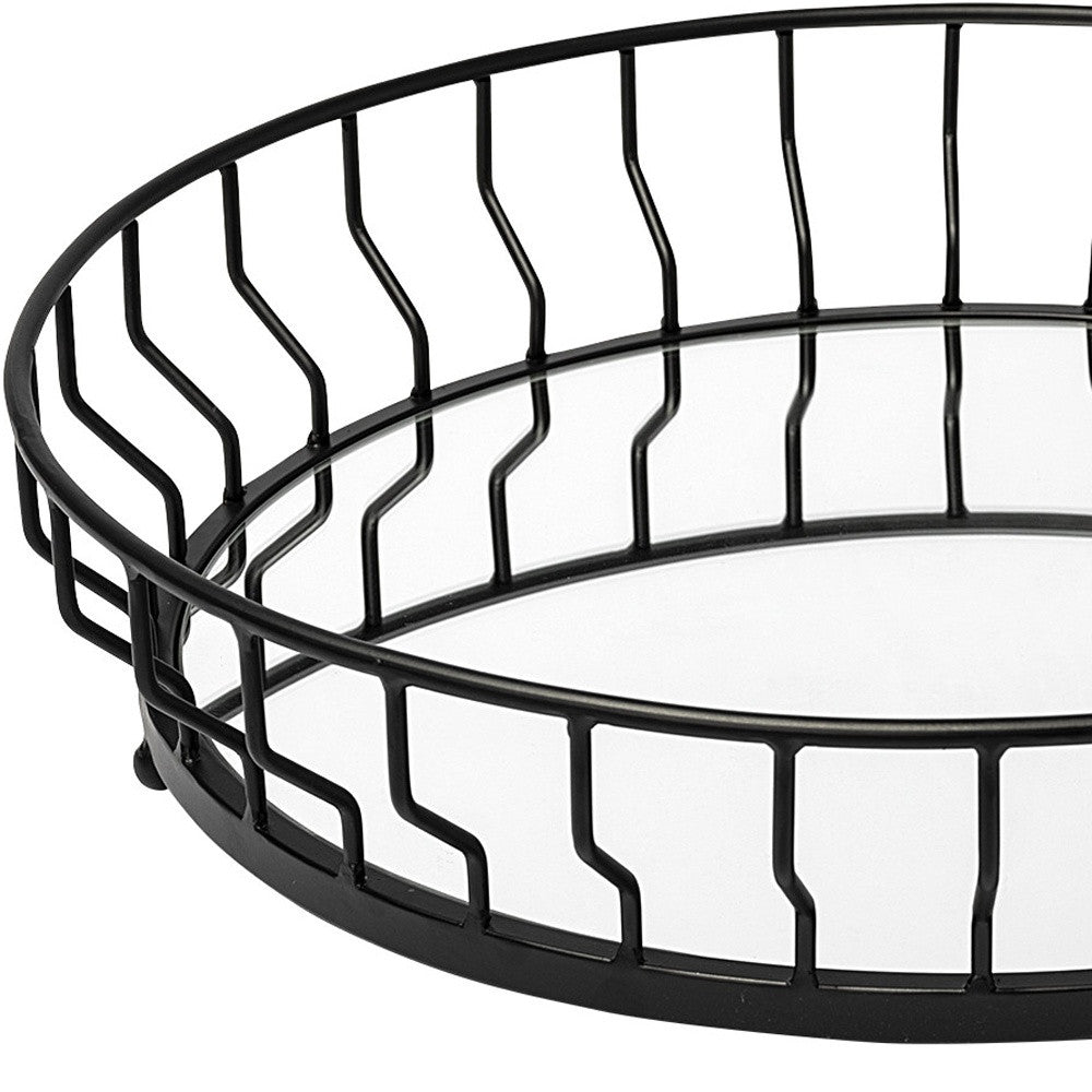 20" Black Round Metal Indoor Outdoor Serving Tray With Handles-Trays-DECOROLALA