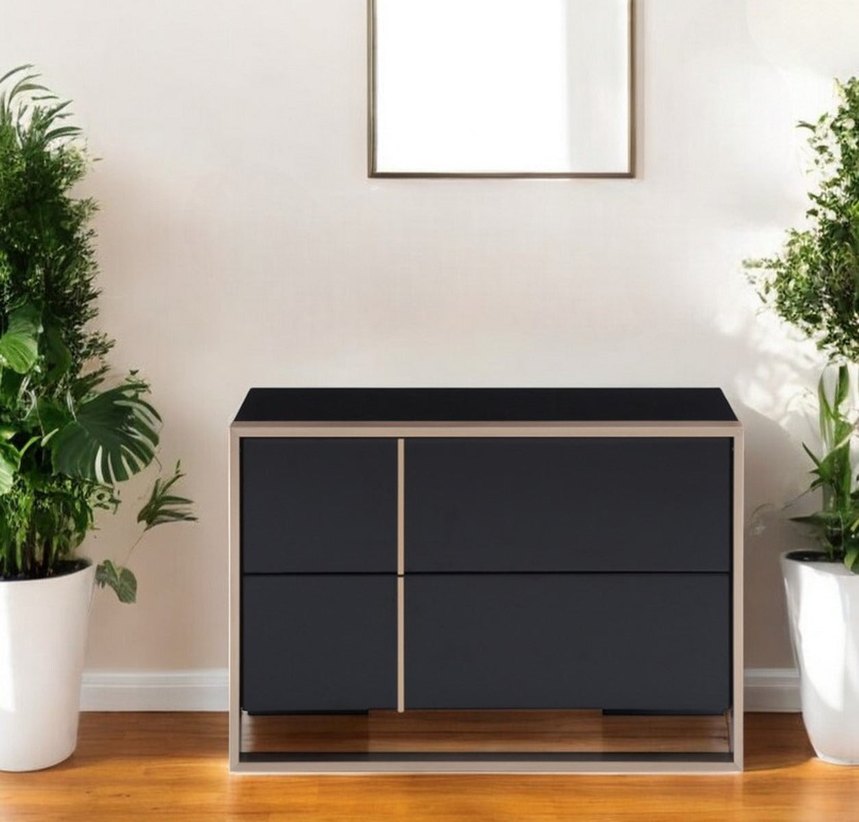 20" Black Wood Two Drawer Nightstand-Nightstands & Bedside Tables-DECOROLALA