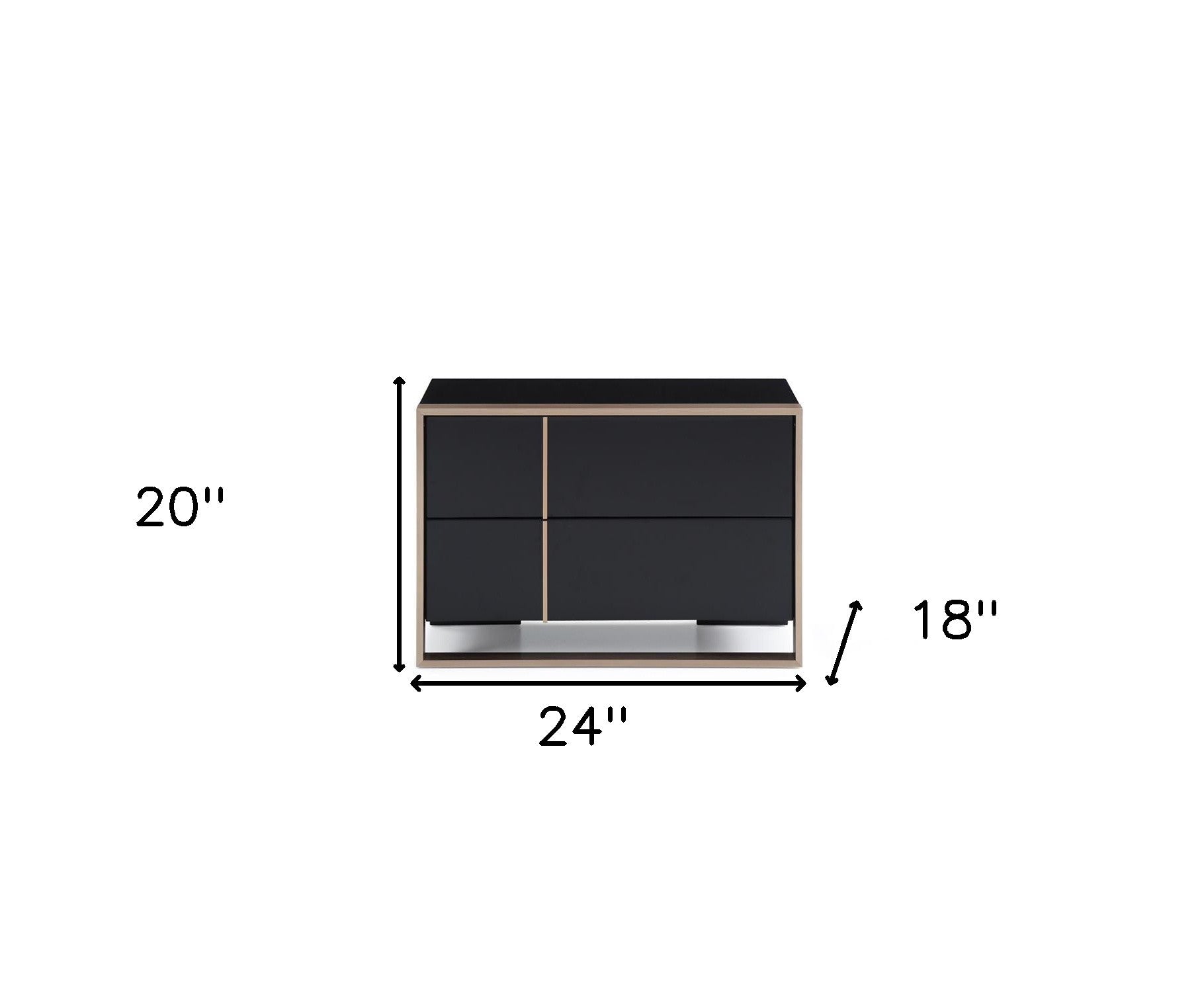 20" Black Wood Two Drawer Nightstand-Nightstands & Bedside Tables-DECOROLALA