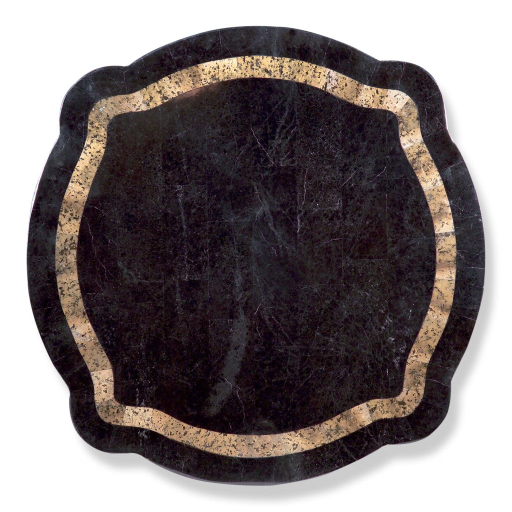 20" Black and Brown Stone and Wood Free Form Coffee Table With Drawer-Coffee Tables-DECOROLALA