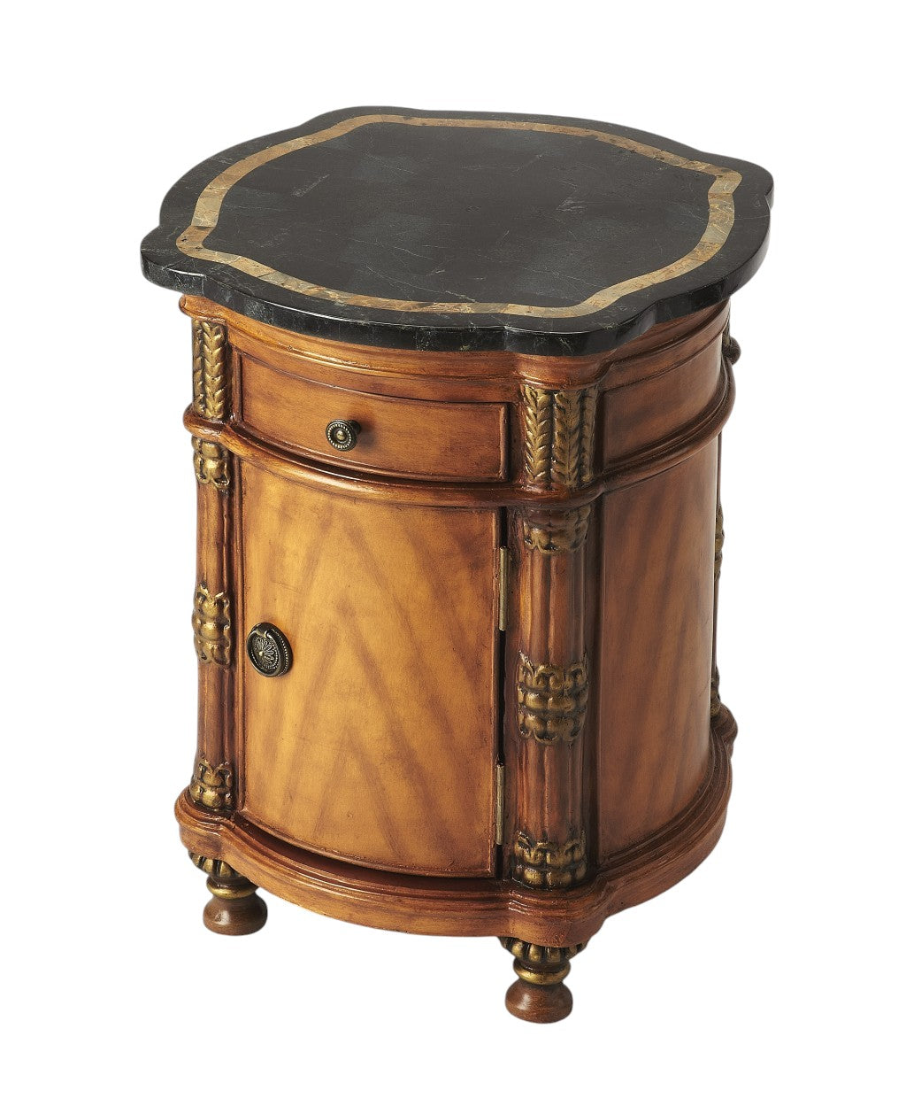 20" Black and Brown Stone and Wood Free Form Coffee Table With Drawer-Coffee Tables-DECOROLALA