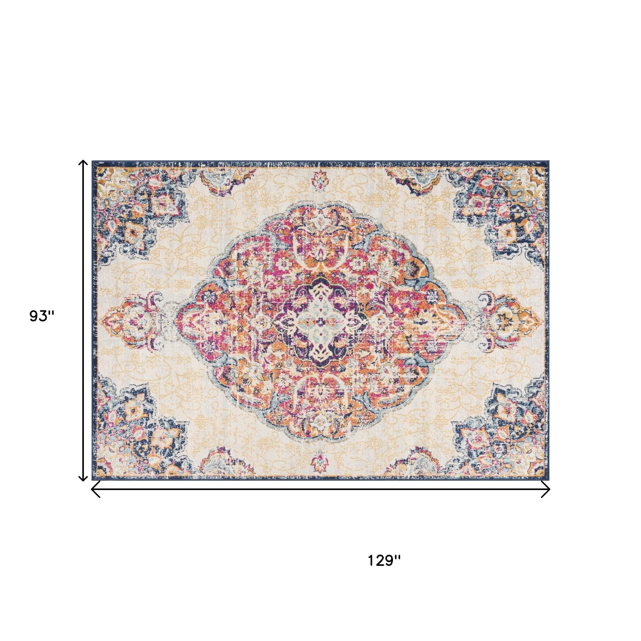 20' Blue And Beige Medallion Runner Rug-Area Rugs-DECOROLALA