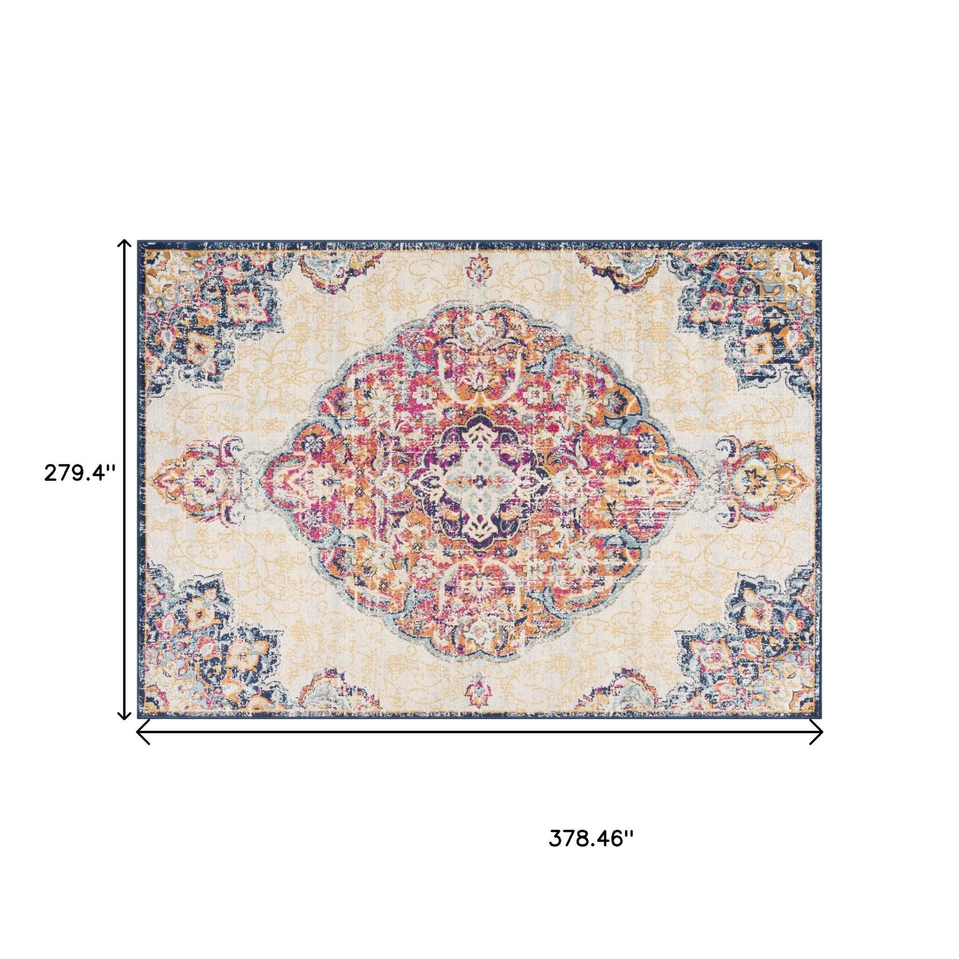 20' Blue And Beige Medallion Runner Rug-Area Rugs-DECOROLALA