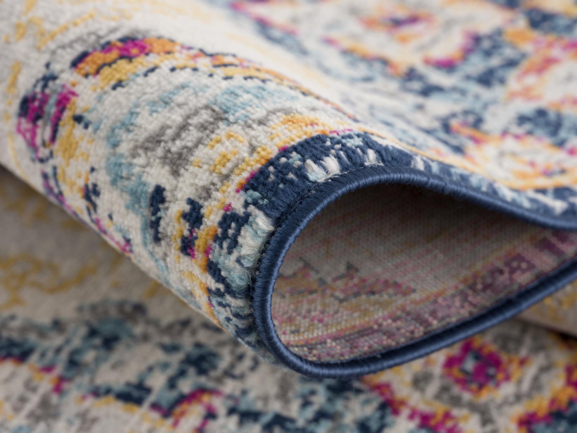 20' Blue And Beige Medallion Runner Rug-Area Rugs-DECOROLALA