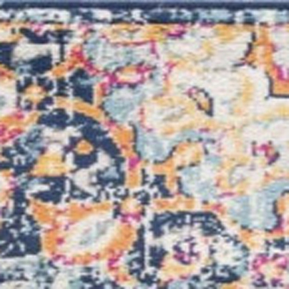 20' Blue And Beige Medallion Runner Rug-Area Rugs-DECOROLALA