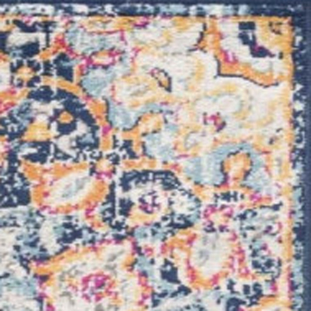 20' Blue And Beige Medallion Runner Rug-Area Rugs-DECOROLALA