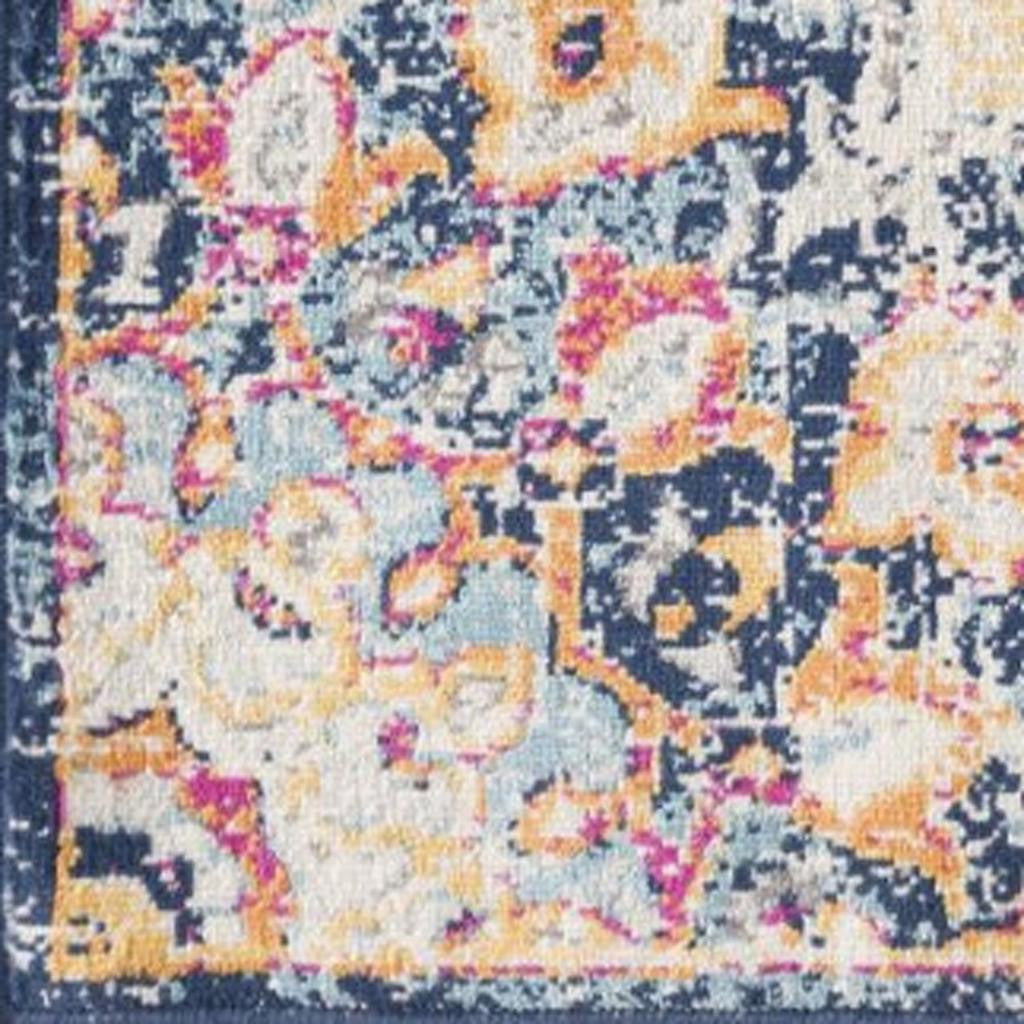 20' Blue And Beige Medallion Runner Rug-Area Rugs-DECOROLALA