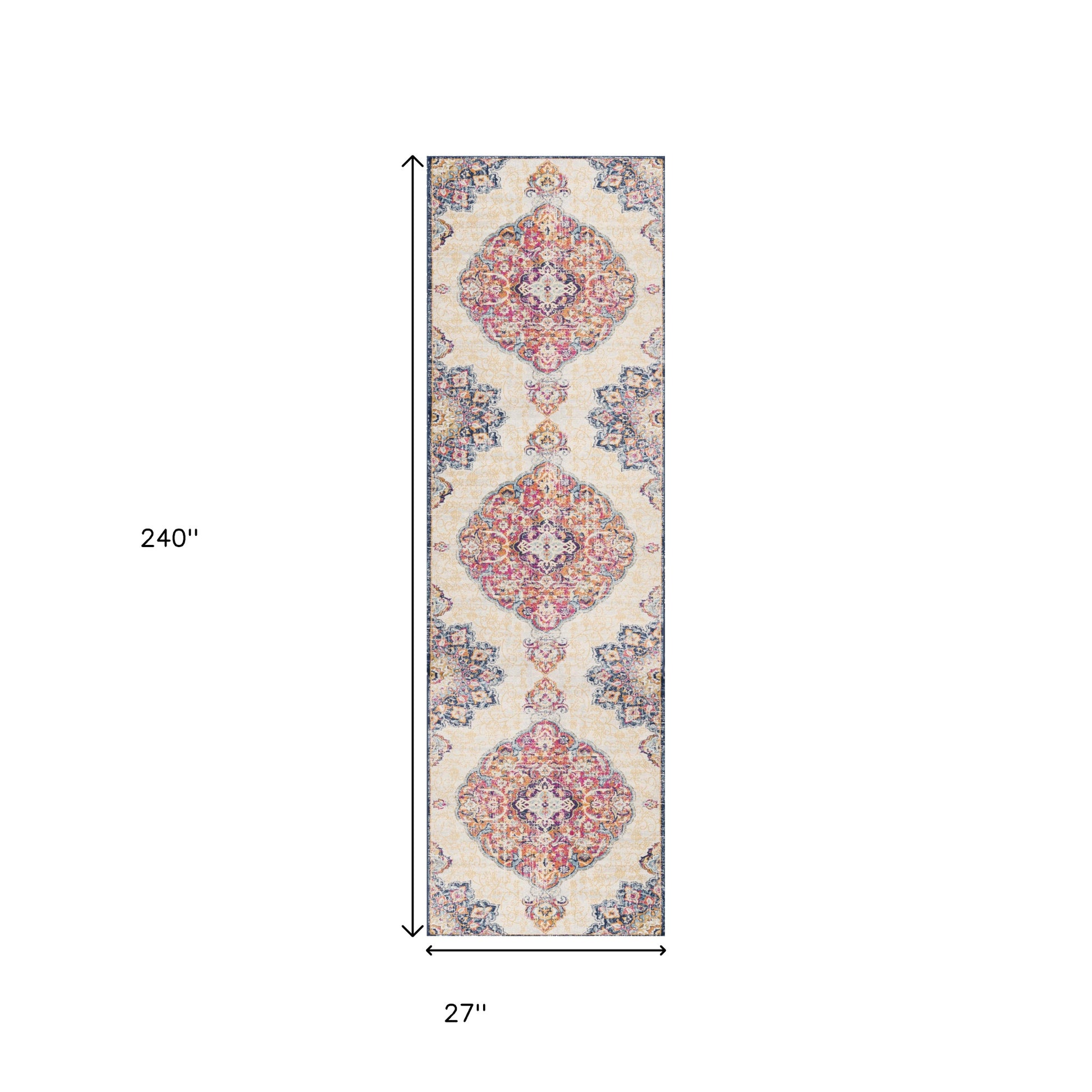 20' Blue And Beige Medallion Runner Rug-Area Rugs-DECOROLALA