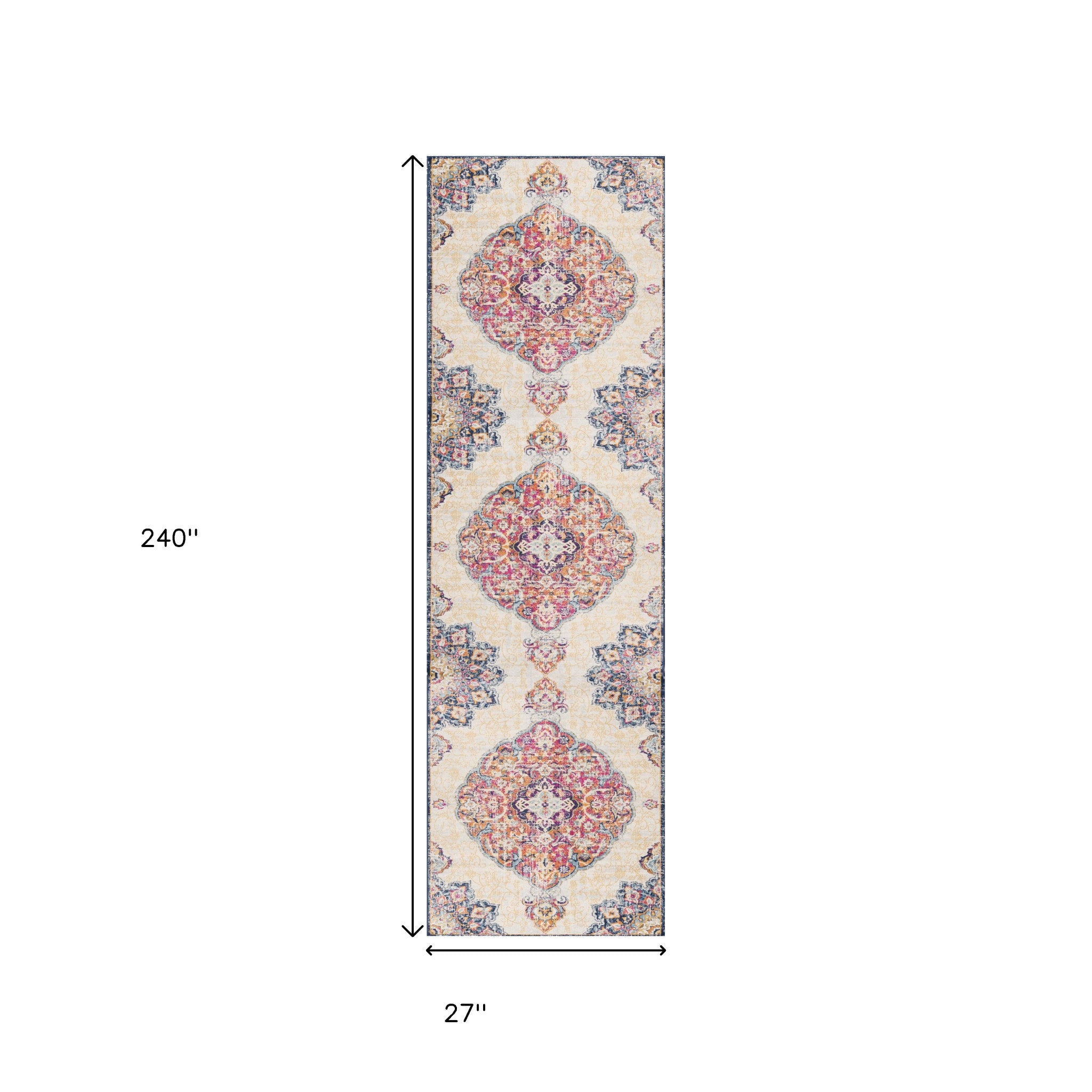 20' Blue And Beige Medallion Runner Rug-Area Rugs-DECOROLALA
