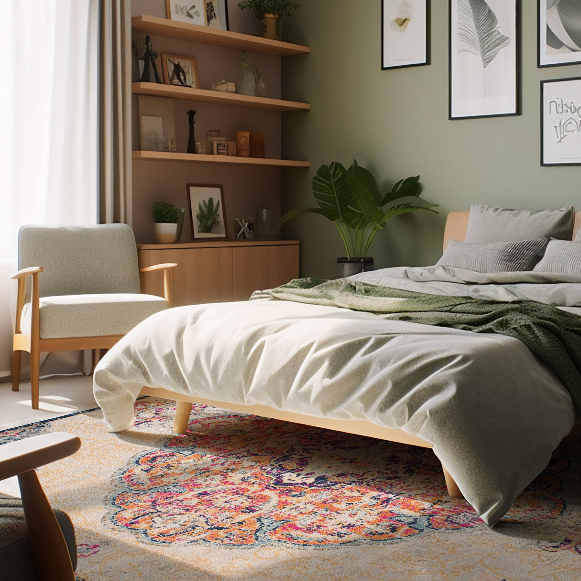 20' Blue And Beige Medallion Runner Rug-Area Rugs-DECOROLALA