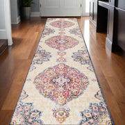 20' Blue And Beige Medallion Runner Rug-Area Rugs-DECOROLALA