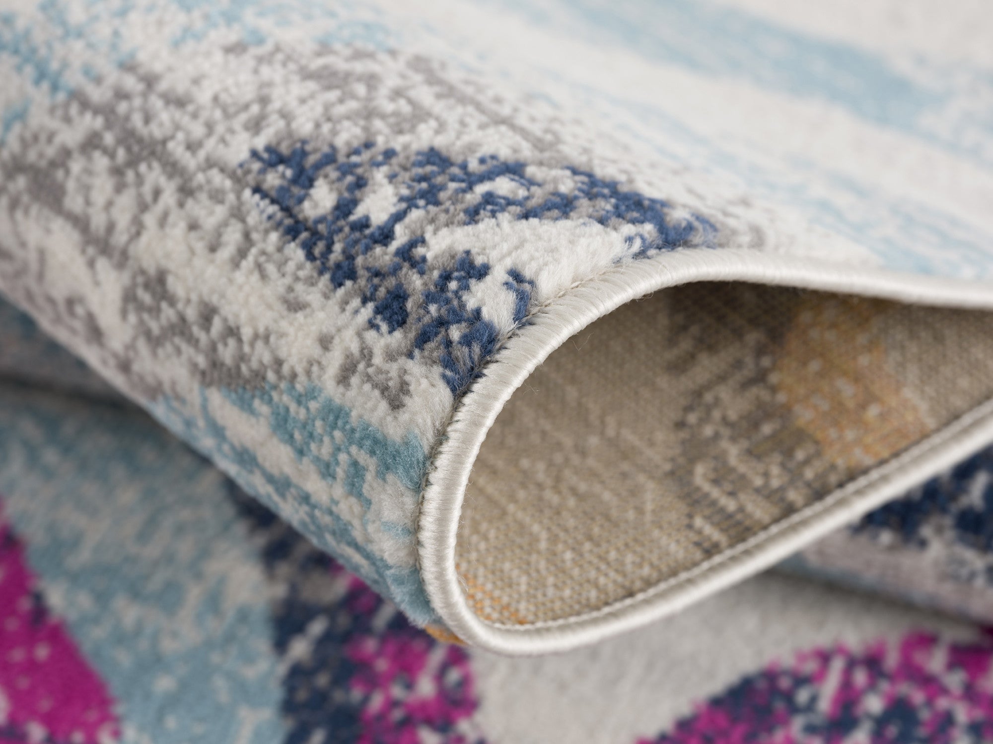 20' Blue And Gold Abstract Runner Rug-Area Rugs-DECOROLALA