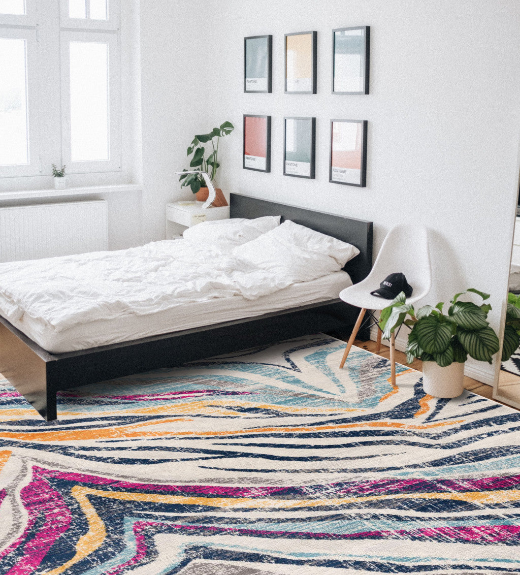 20' Blue And Gold Abstract Runner Rug-Area Rugs-DECOROLALA