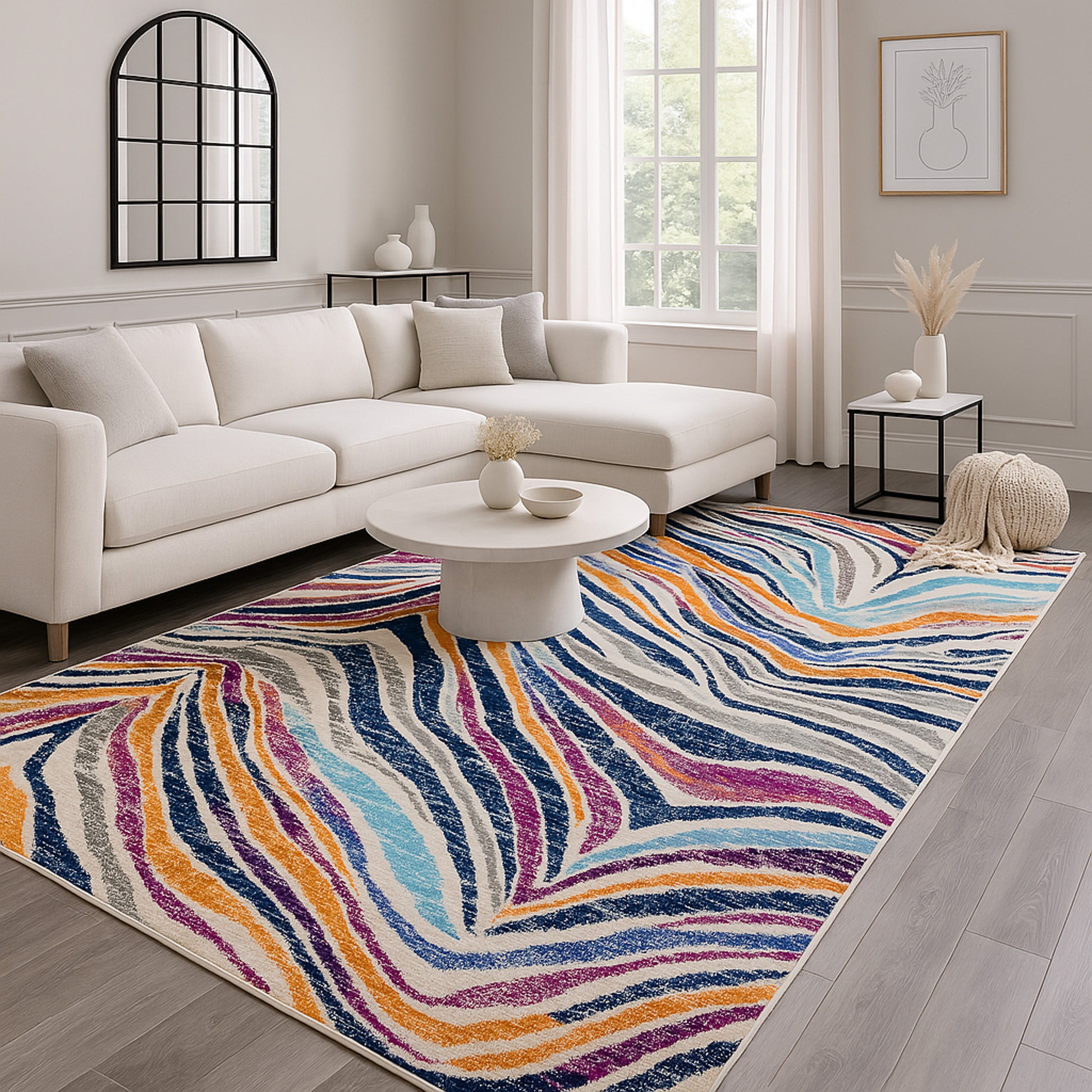 20' Blue And Gold Abstract Runner Rug-Area Rugs-DECOROLALA