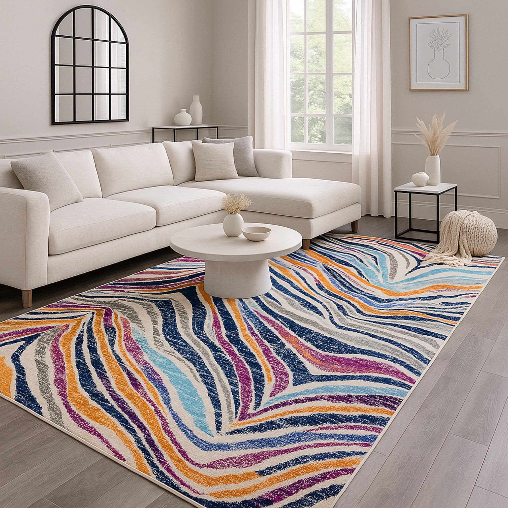 20' Blue And Gold Abstract Runner Rug-Area Rugs-DECOROLALA