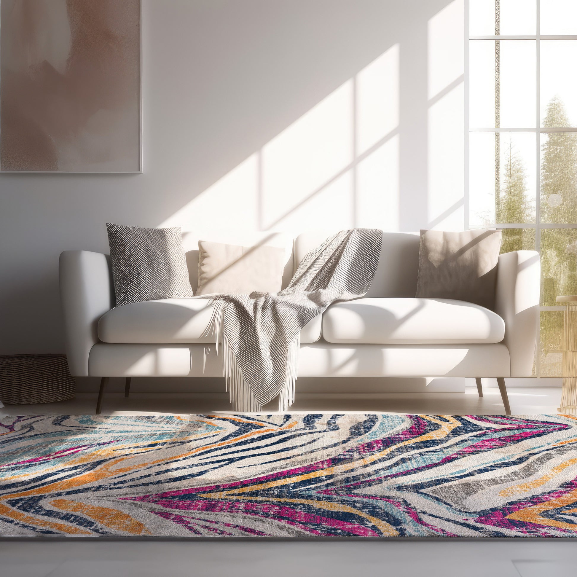 20' Blue And Gold Abstract Runner Rug-Area Rugs-DECOROLALA