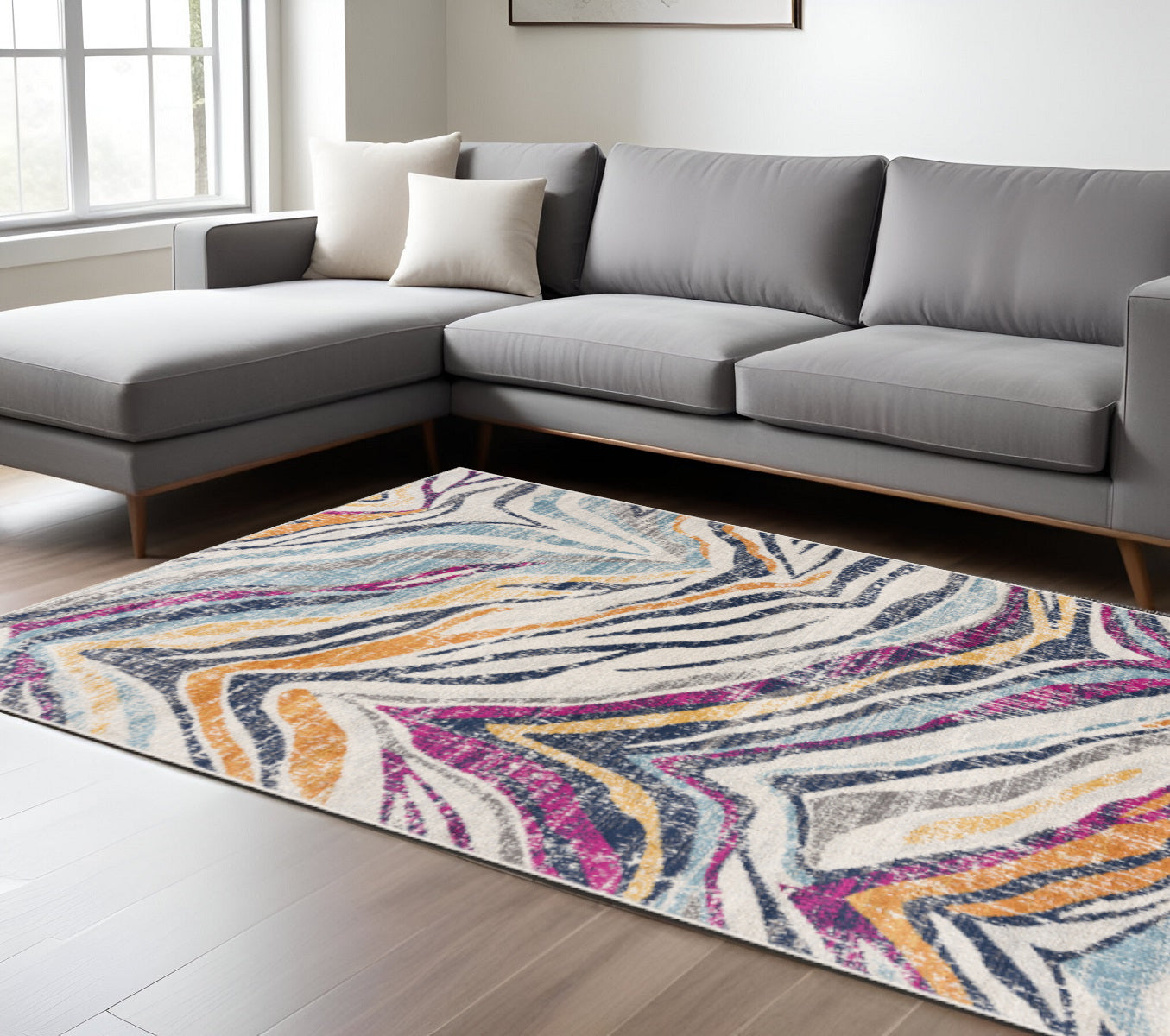 20' Blue And Gold Abstract Runner Rug-Area Rugs-DECOROLALA